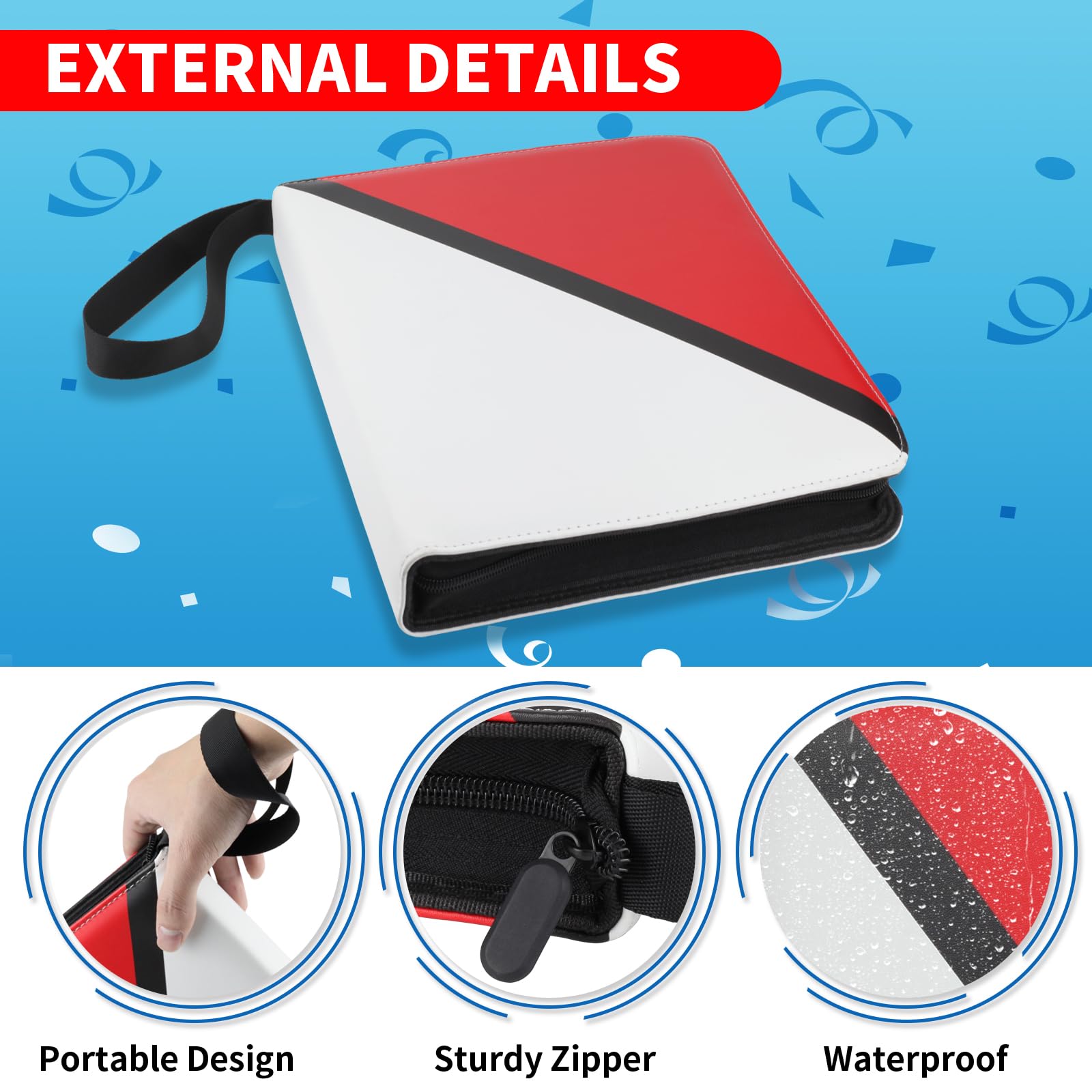 Carpeta de tarjetas coleccionables de 9 bolsillos, 900 bolsillos con 50 fundas extraíbles para tarjetas de juego, libro de tarjetas premium, tarjetas de juego y tarjetas deportivas (rojo, 9