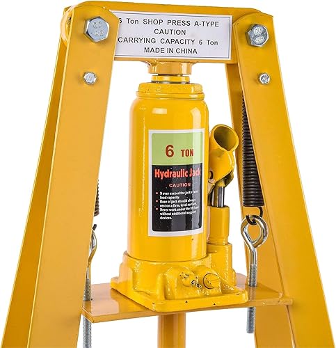 Miniatura 3 de JEGS Prensa hidráulica de taller | Acero con acabado amarillo | 6 toneladas | Montaje superior de banco | Rango de trabajo de hasta 4 1/4 pulgadas |