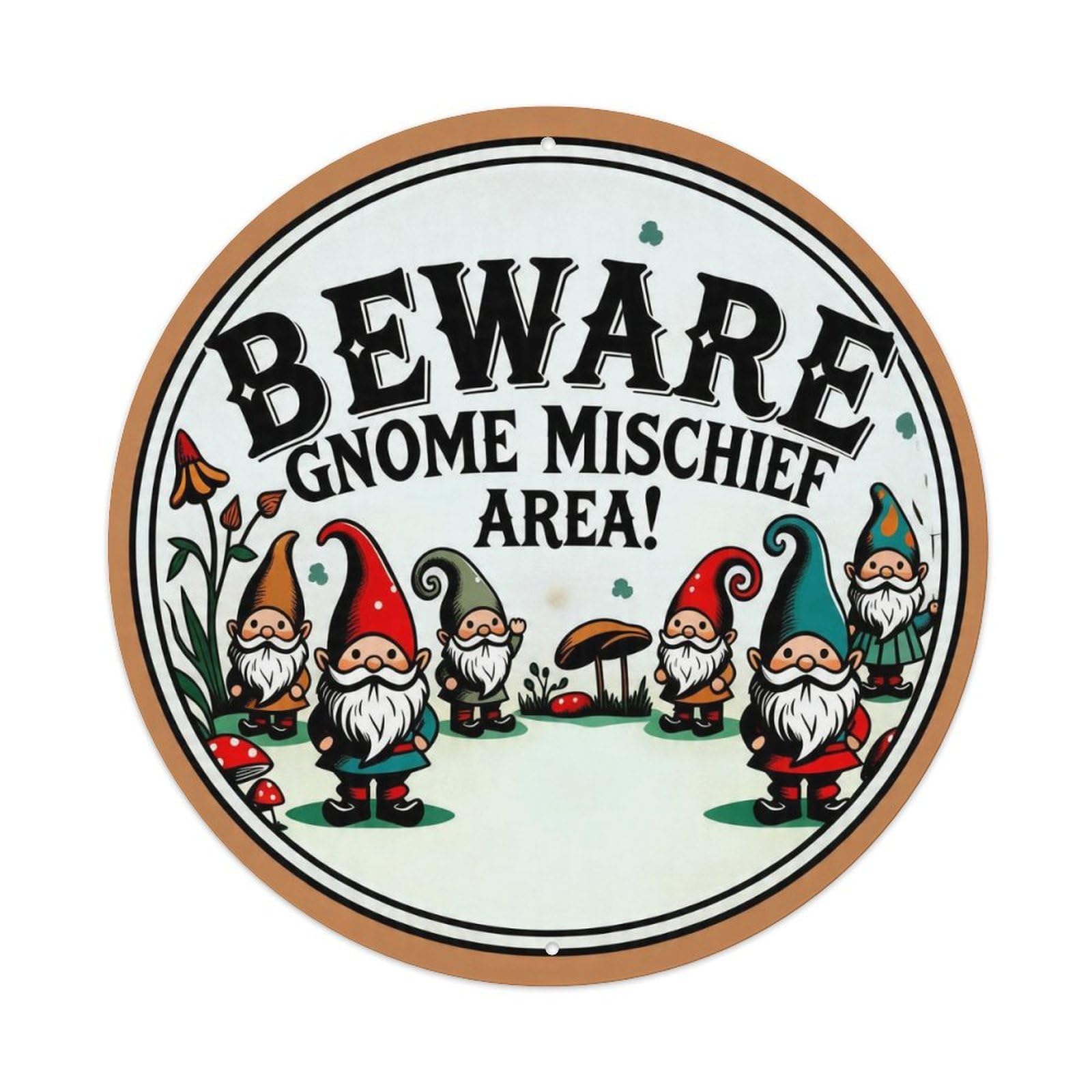 Beware Gnome Mischief Area Sign Tin Sign Metal Poster Vintage Metal Signs for Home Man Cave Bar Cafe Kitchen laundry room Wall Decorations Gift 8x8Inch