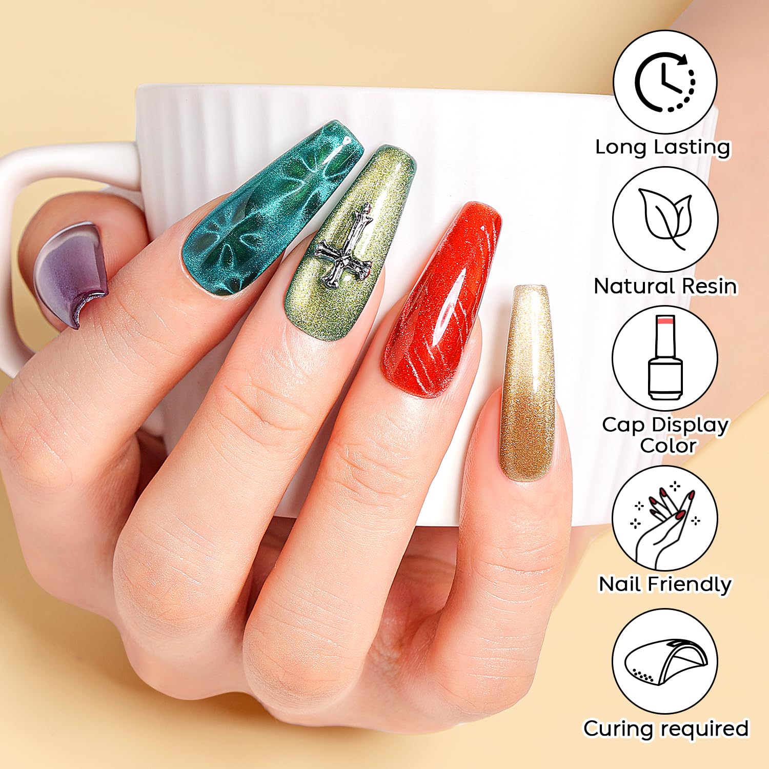 Nicedeco Zestaw 12 lakierów półtrwałych magnetycznych, holograficzny brokat kocie oko, 5 ml błyszczący lakier do paznokci UV LED z patyczkiem, zestaw 11