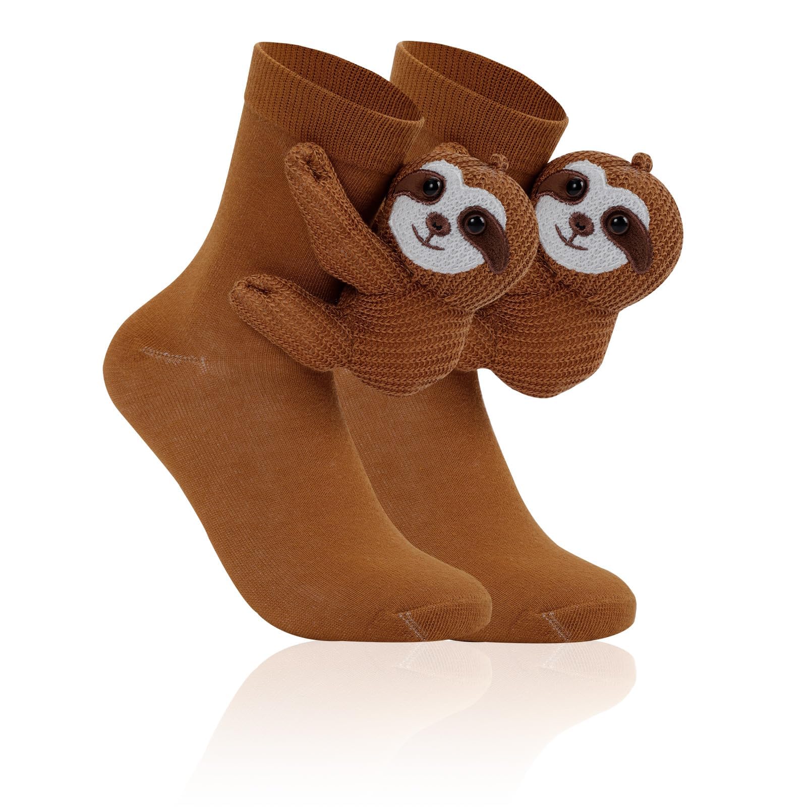 Infinizer Unisex Sloth 3D Knit Animal Socks, Hand Crocheted Floor Socks, Soft Breathable Cotton Novelty Socks For Christmas, Funny Gifts For Women & Men Christmas (Sloth)