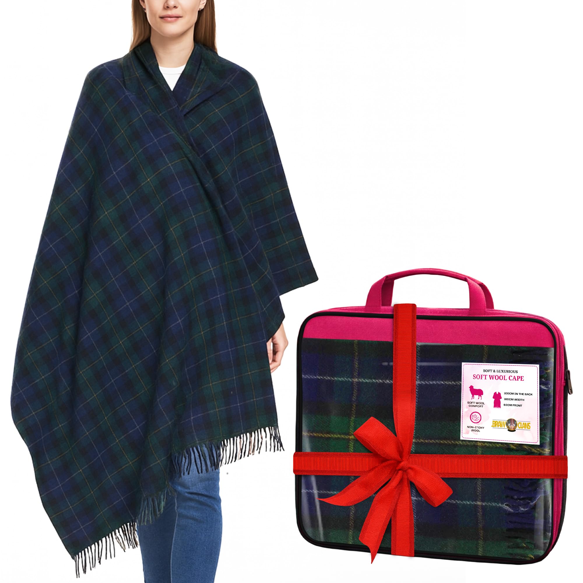 Braw Clans Tartans Unisex Macneil Of Barra Soft Wool Tartan Poncho Blanket Cape Made In Scotland - Ruana Cloak Style - Full Body Shawl - Mothers Day Gift - Home, Travel, Camping - Tartan