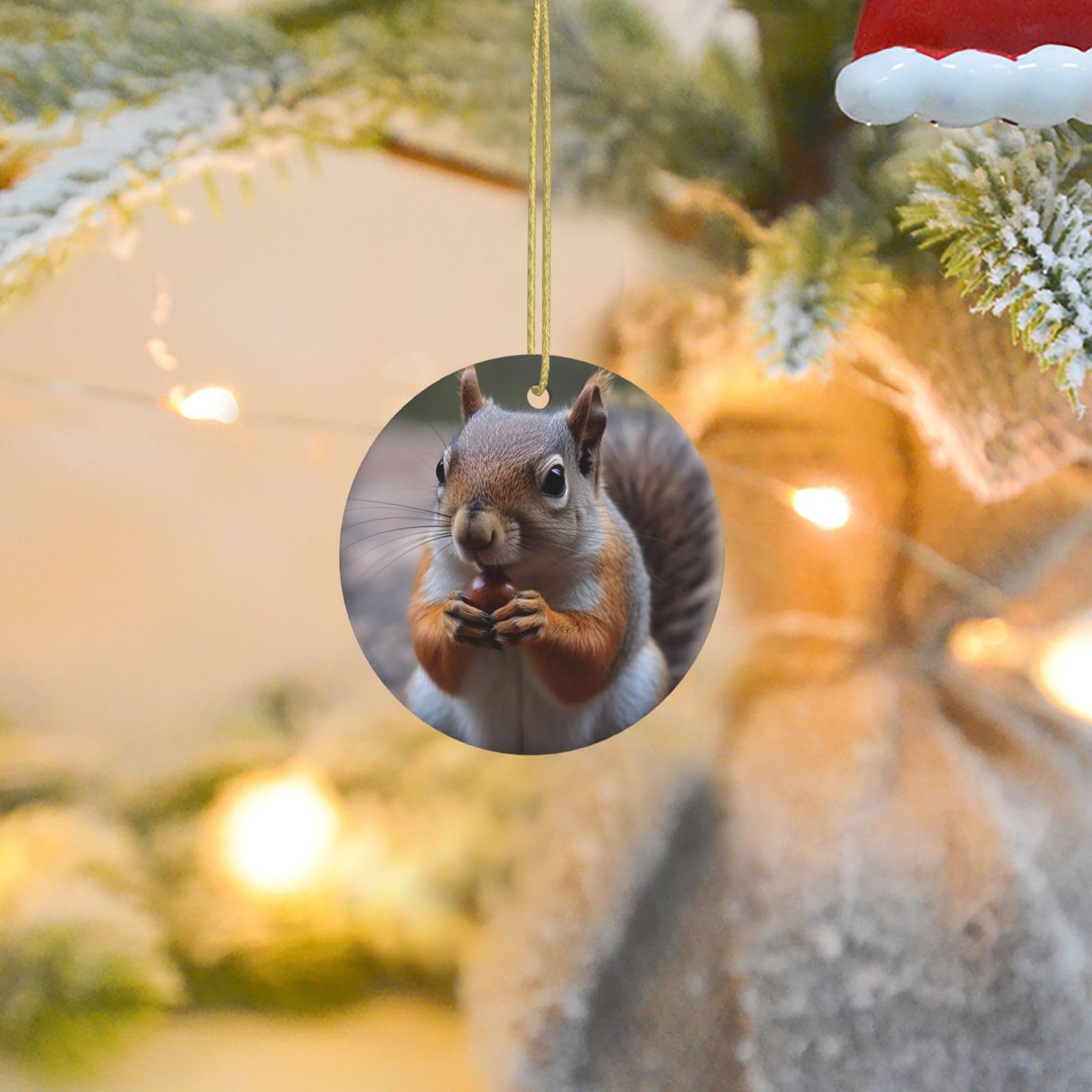2025 Christmas Tree Decoration Hanging Round Ornament Cute Squirrel Ceramic Ornaments Christmas Tree Decorations Round Pendants for Xmas Tree Winter New Year Party Supplies