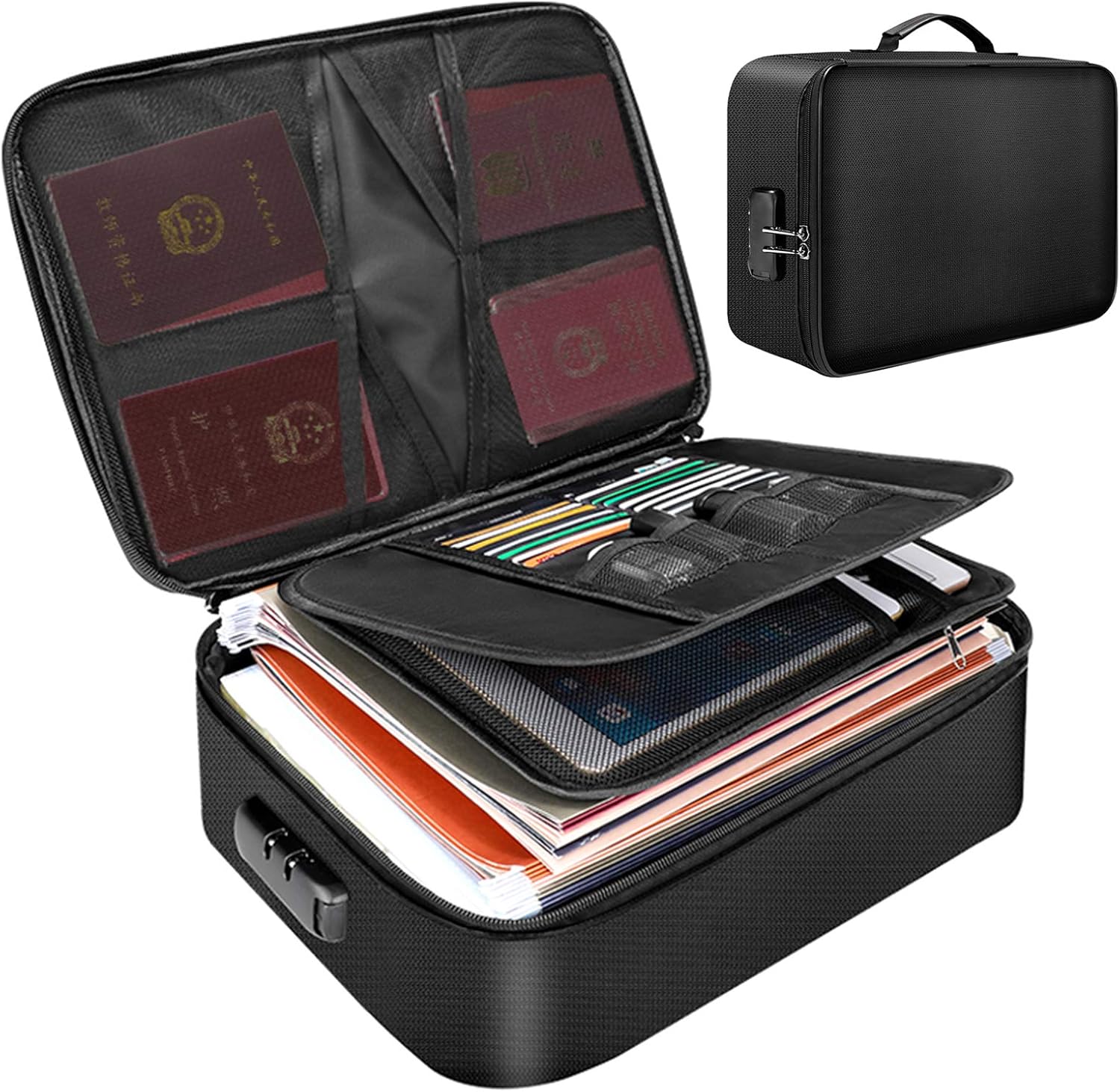 Bisofice Fireproof Document Bag with Lock Zipper Closure Fire & Water Resistant Money Bag Storage Pouch Organizer Case Home Office Travel Safe Bag for Documents Files Money Cards Passport Valuables