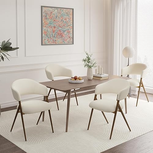 Miniatura 11 de Juego de 4 sillas de comedor, sillas de comedor tapizadas de estilo granja, sillas de cocina modernas de tela con pata de madera maciza, beige