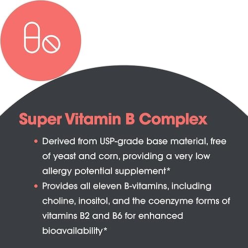 Miniatura 7 de Allergy Research Group Suplemento de súper vitamina B, complejo de vitamina B para hombres y mujeres, con vitamina B12 y B6, cápsulas vegetarianas -