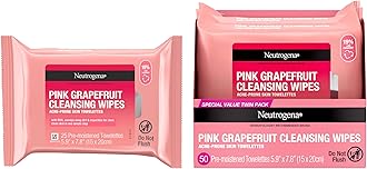 Neutrogena Oil Free Facial Cleansing Makeup Wipes with Pink Grapefruit, Disposable Acne Face Towelettes to Remove Dirt, Oil, and Makeup for Acne Prone Skin, Value Twin Pack, 2 x 25 ct