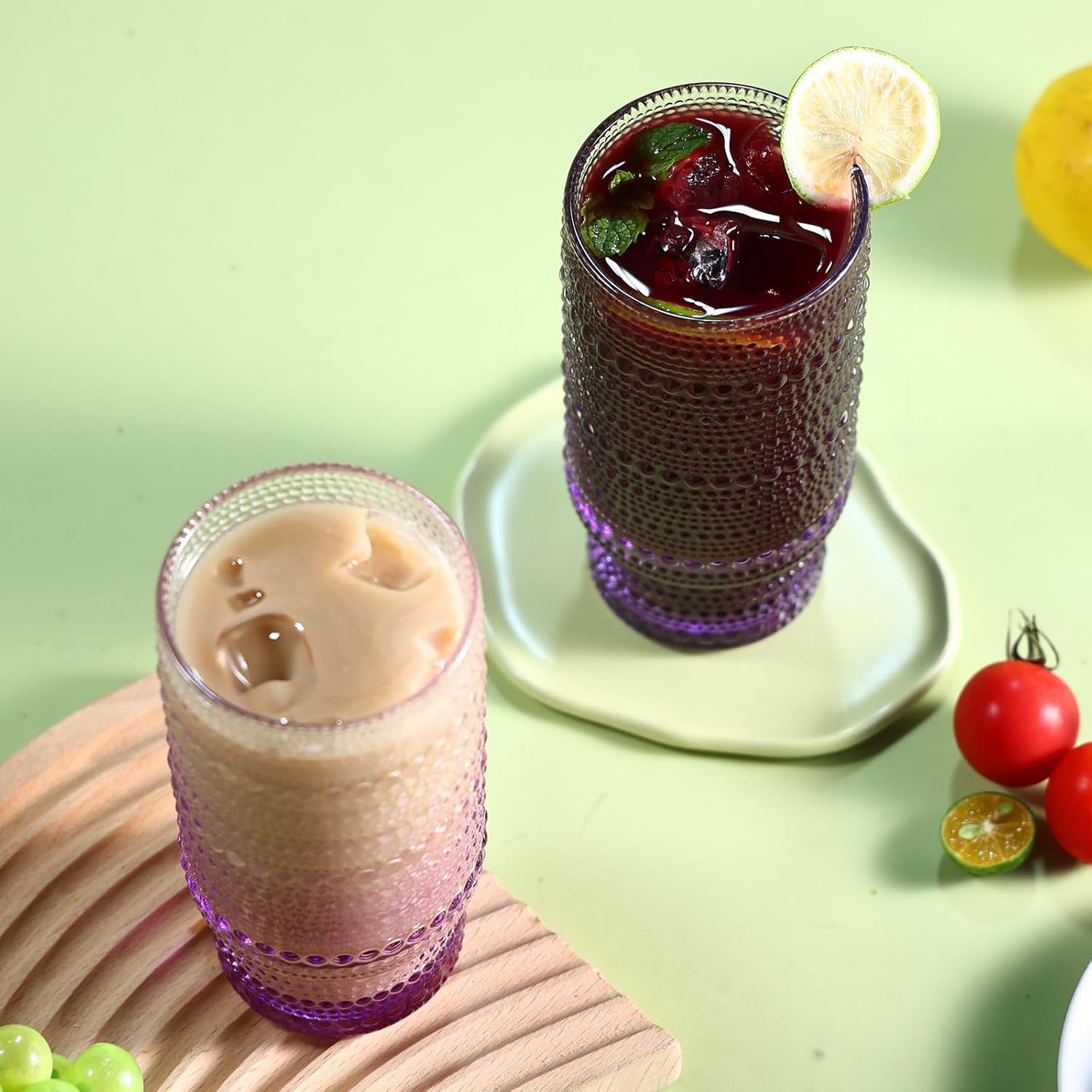 6pcs Hobnail Drinking Glasses Set, 16 oz Vintage Glassware Drinking Glasses, Gradual Purple Water Glasses Tumbler, Cups for Kitchen, Juice, Beer, Cocktail, Whiskey - Image 7