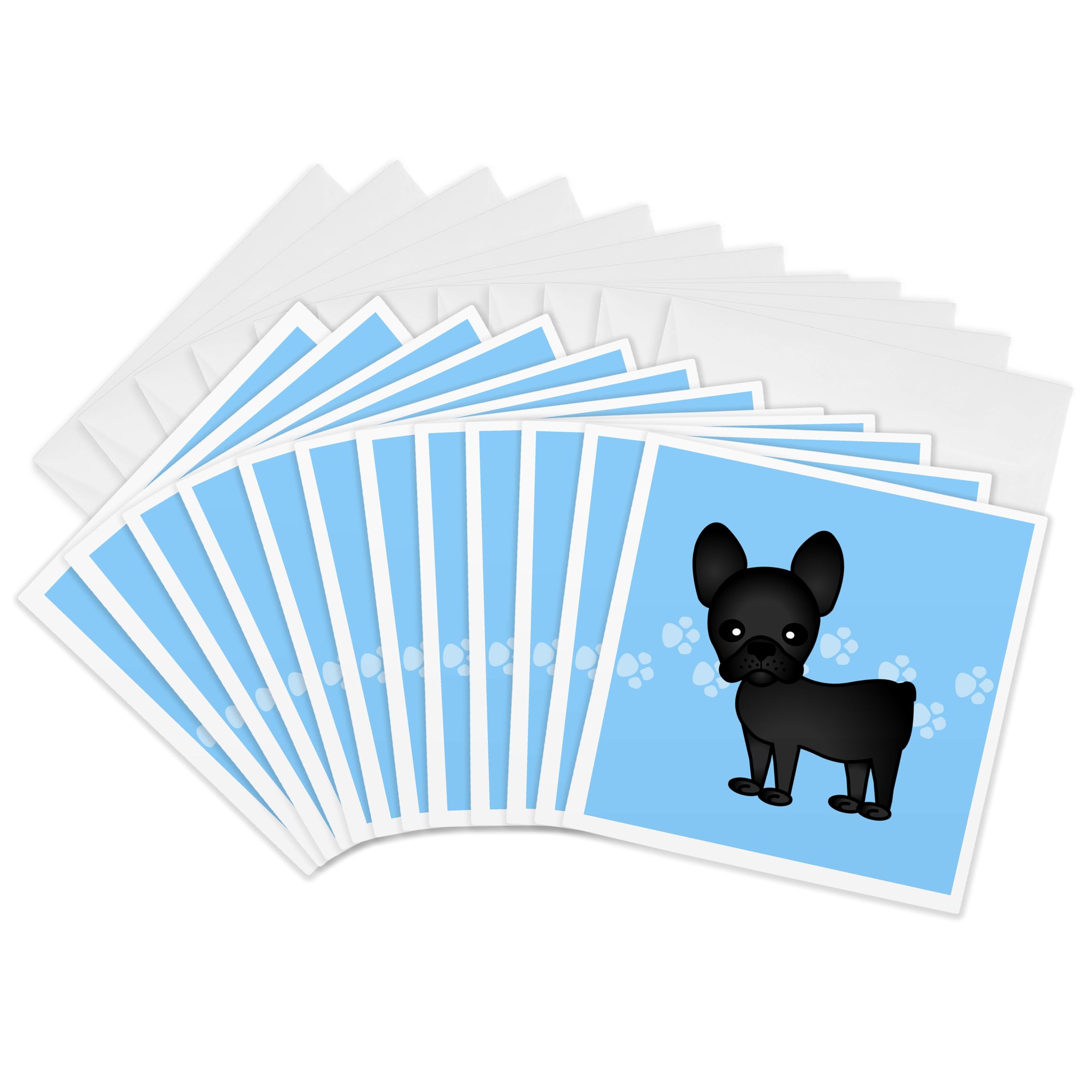 3Drose Cute Black Brindle French Bulldog Blue with Pawprints - Greeting Cards, 6 by 6-inches, Set of 12 (gc_25320_2)
