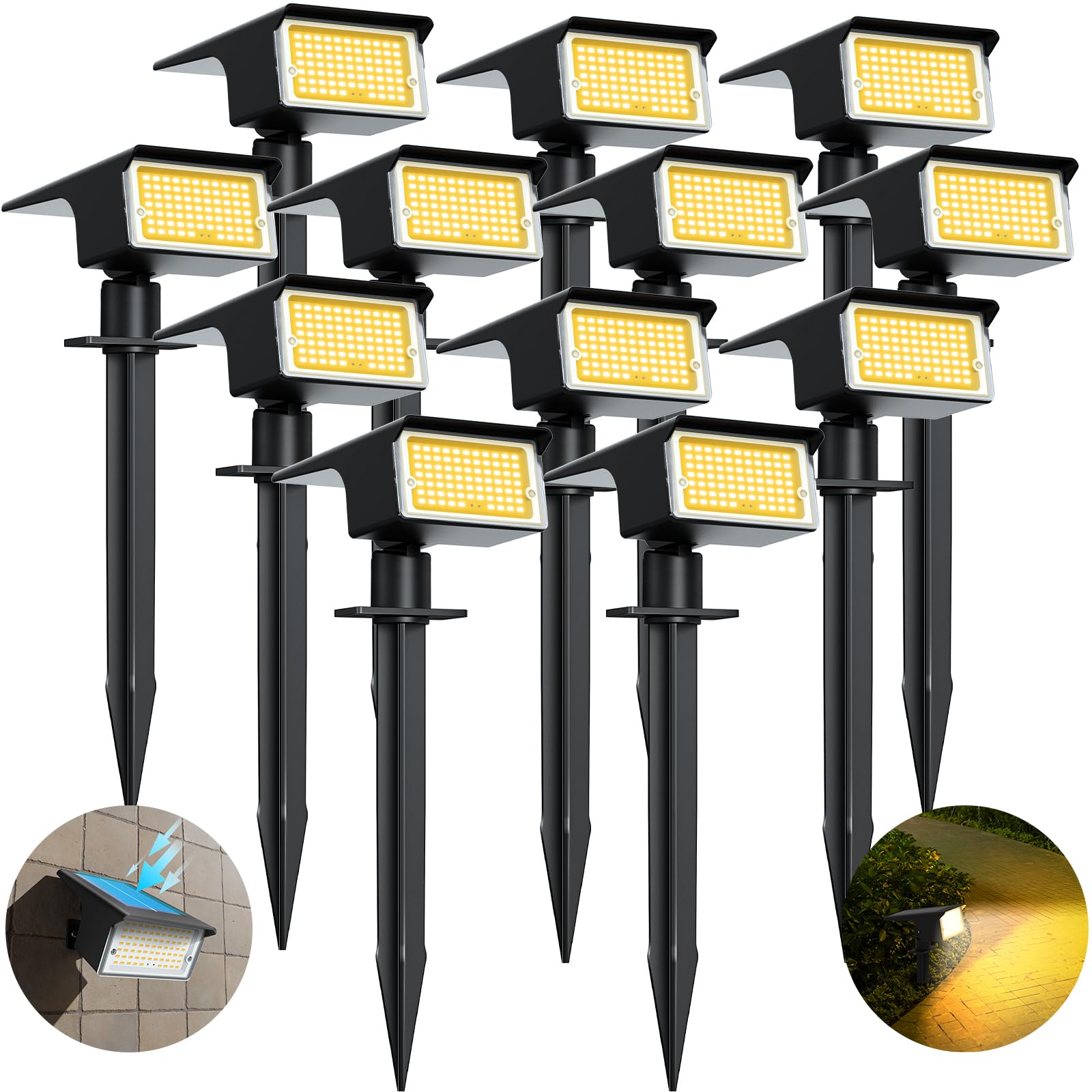 LOTMOS 12 Pack Solar Spot Lights Outdoor, [ 4 Modes/75 LED ] 2-in-1 Solar Landscape Lights, Auto On/Off Solar Spotlights Outdoor Waterproof Warm White Solar Powered for Driveway Yard Wall Garden Patio