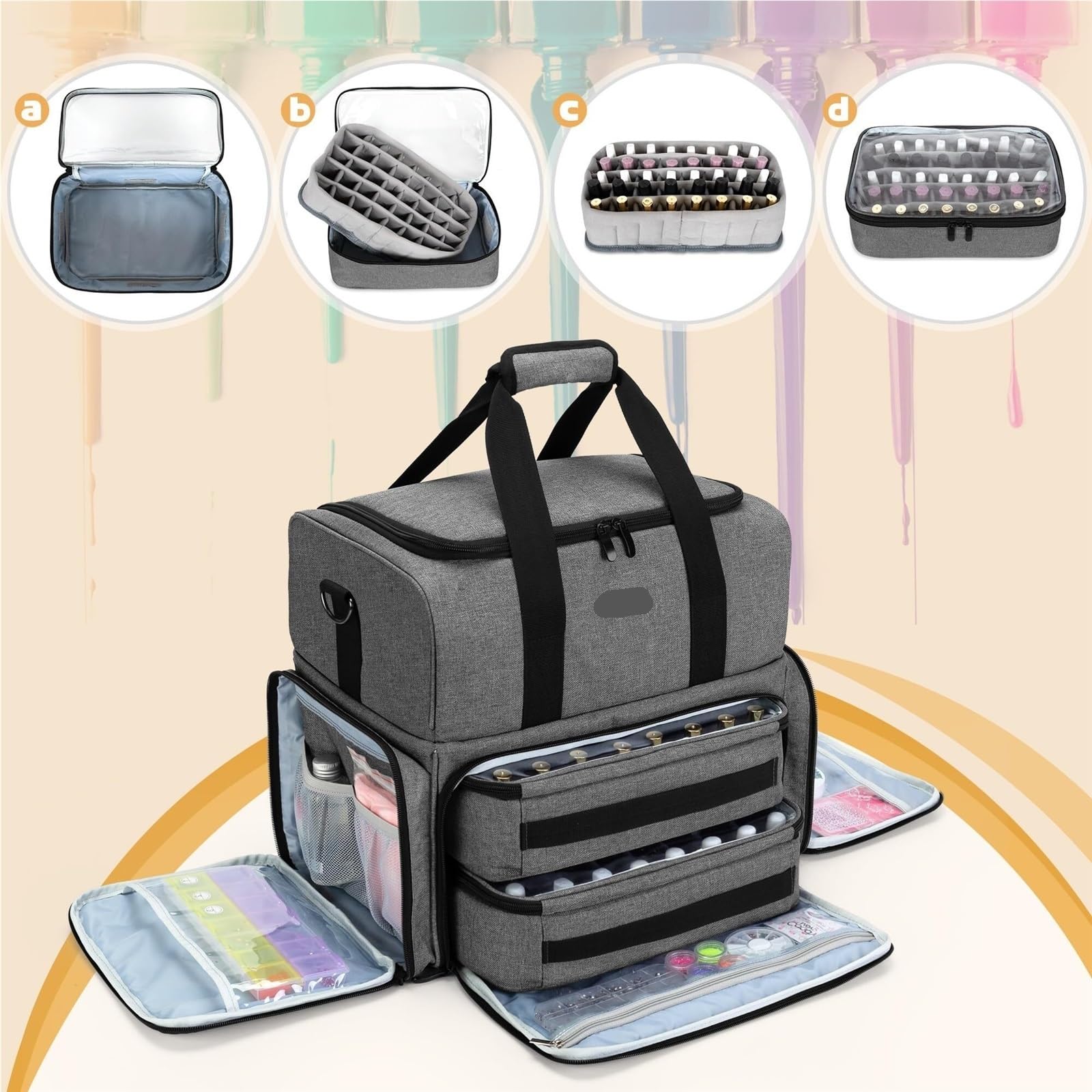 Lakiery Paznokci Etui Na Lakiery Do Paznokci, Mieszczące 80 Butelek Z Wyjmowanymi Woreczkami Organizer Zaopatrzenie(Grey)