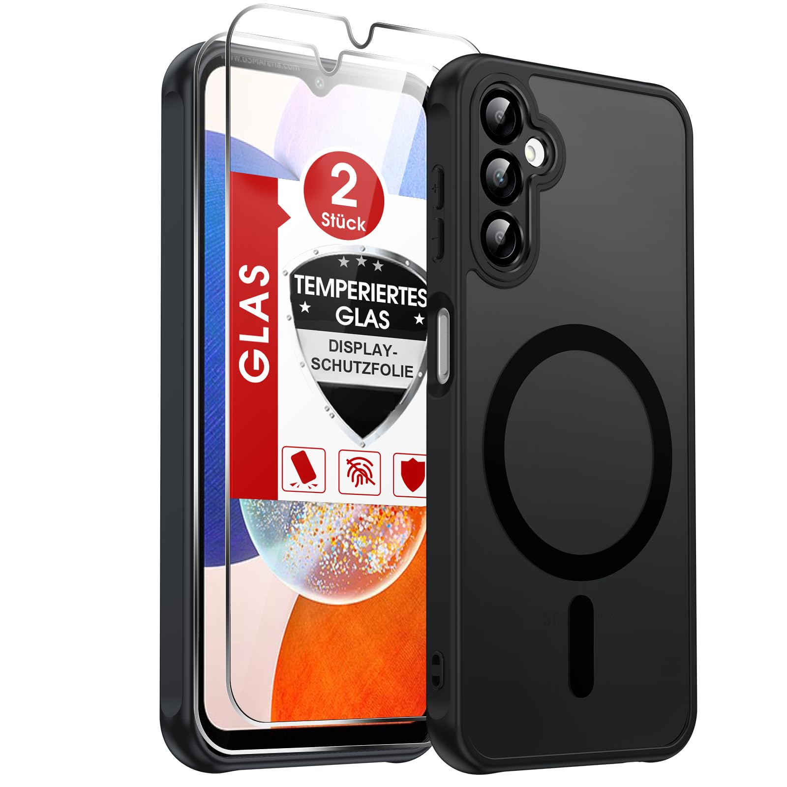 LeYi für Samsung Galaxy A14 5G Hülle für Magsafe mit 2X Panzerglas-Schwarz