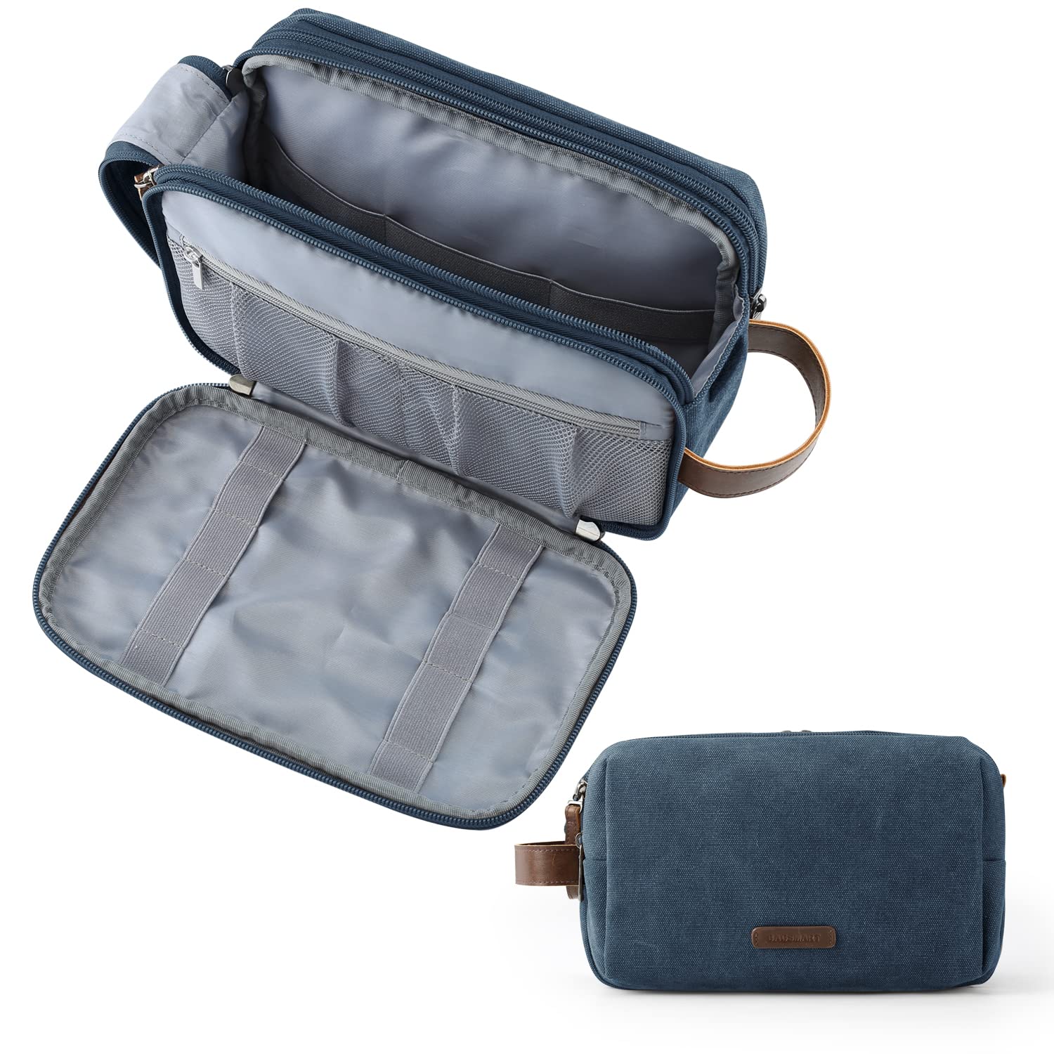 BAGSMART Toiletry Bag for Men, Canvas Travel Toiletry Organizer Dopp Kit Water-resistant Shaving Bag for Toiletries Accessories,Navy Blue-Large
