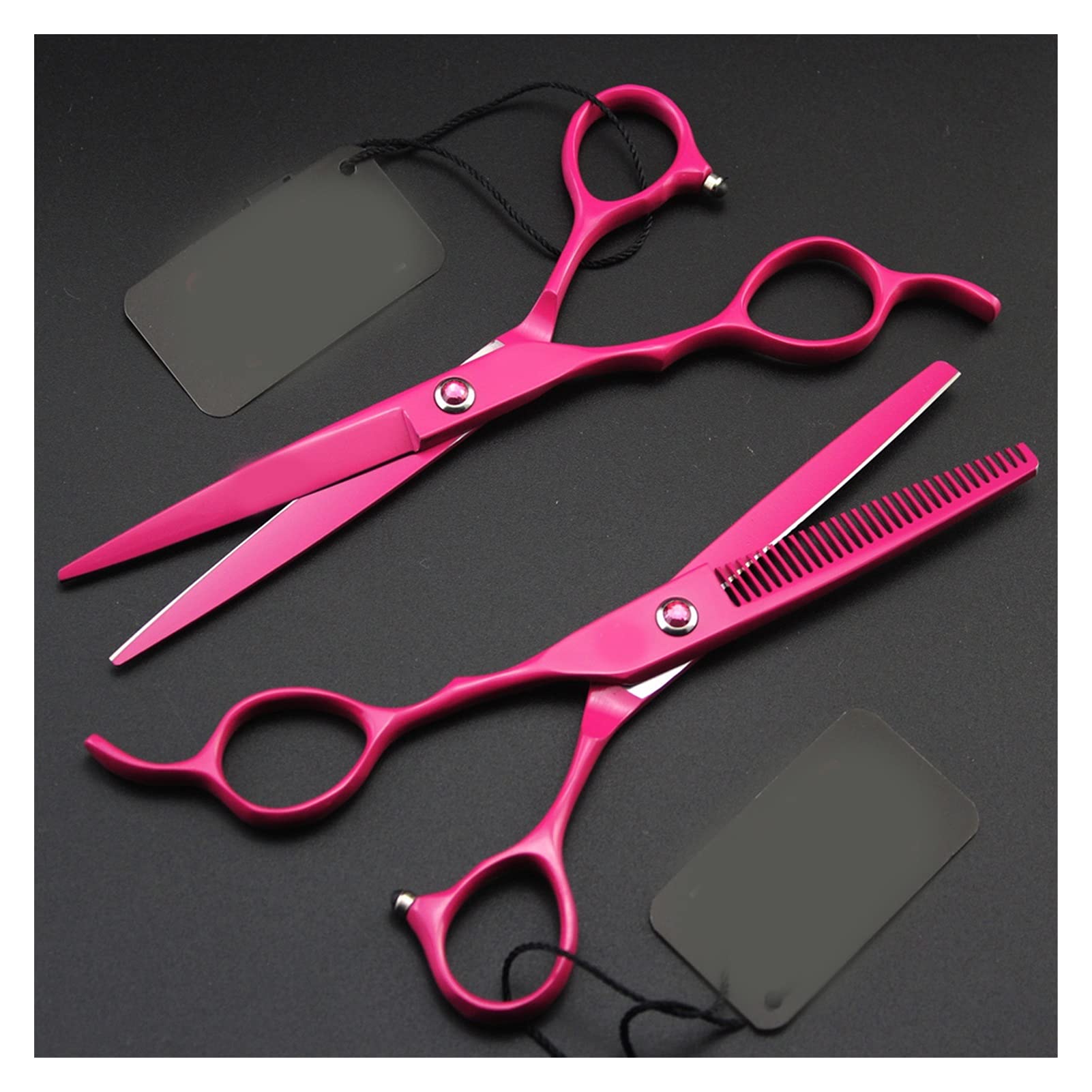 CrEev Friseurschere 6,0 Zoll rosarote Schere für die Linke Hand, professionelle Friseurschere, Friseurschere, gerade dünne Schere Friseurwerkzeuge (Farbe: Set) (Set B)