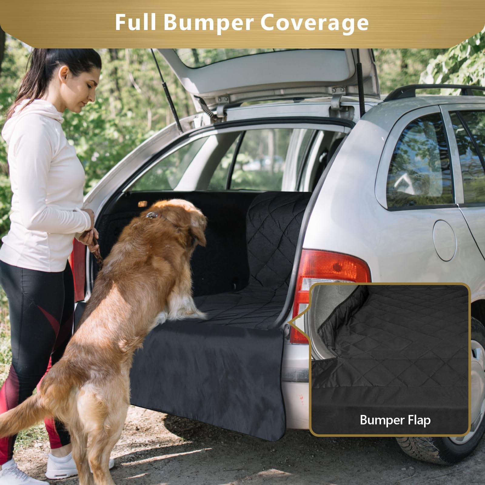 F-color (Pet Cargo Cover Black) - SUV Cargo Liner for Dogs, Waterproof Pet Cargo Cover Dog Seat Cover Mat for SUVs Sedans Vans with Bumper Flap Protector, Non-Slip, Large Size Universal Fit
