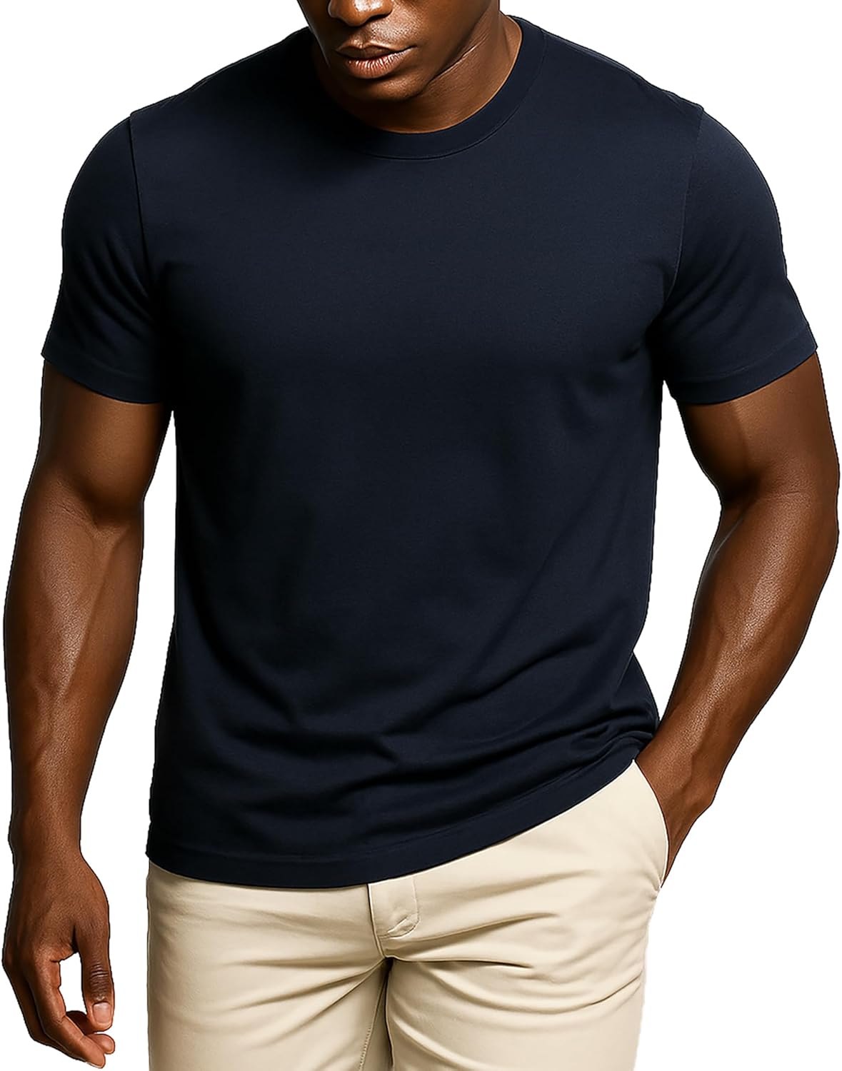Leif Nelson LN920 - Maglietta estiva da uomo, scollo a girocollo, Slim Fit, in cotone, a maniche corte