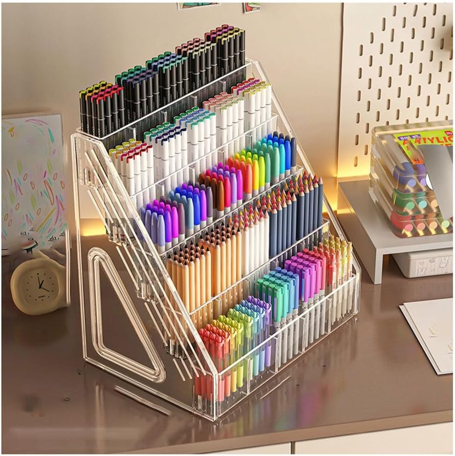 Acrylic Pen Holder Display Stand - 3-5 Tier Clear Organizer for Markers, Pens, and Art Supplies, Perfect for Office Or Studio(33.3x24x35.7cm)