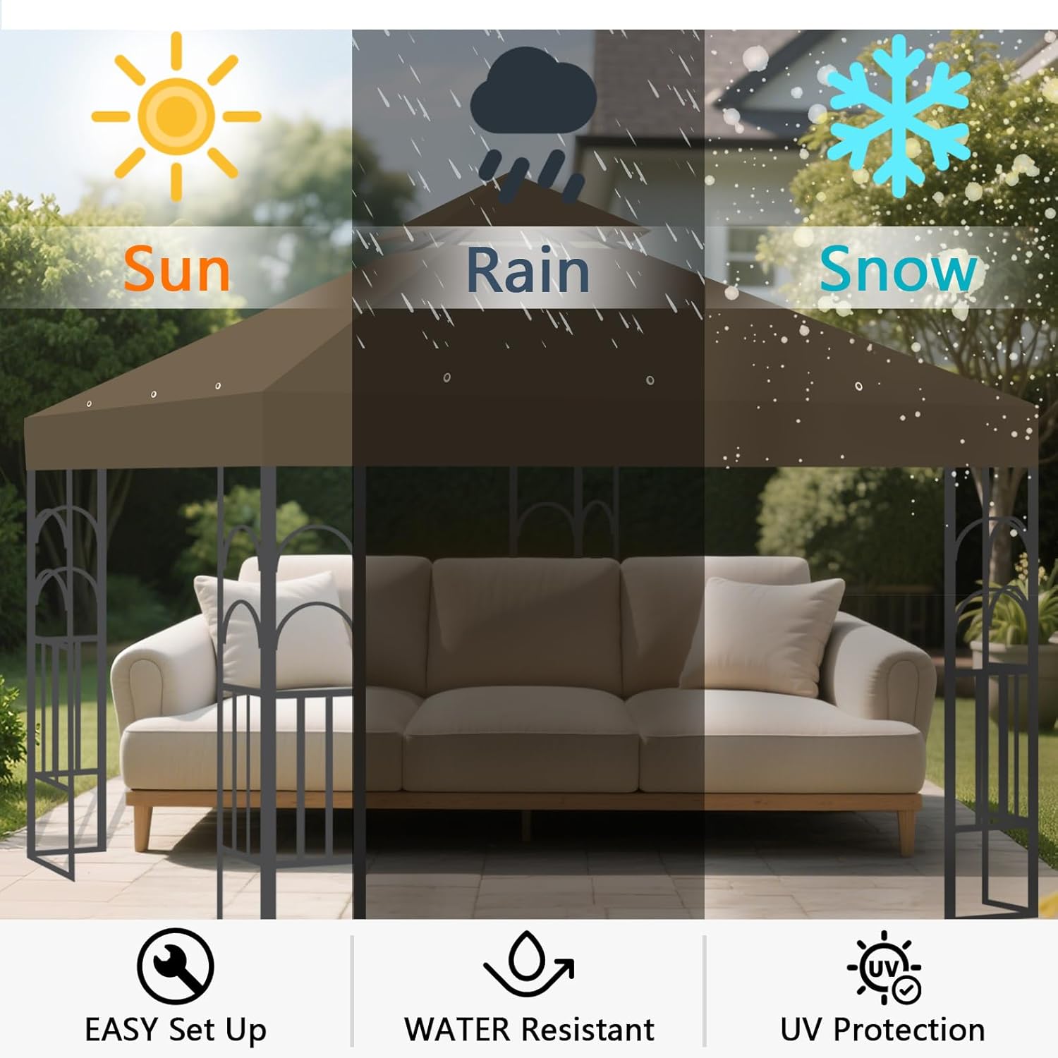 10x10 Gazebo Replacement Top, 10x10 FT Canopy Gazebo Cover Replacement Double Tiered with Air Vent Roof for Yard Patio Garden