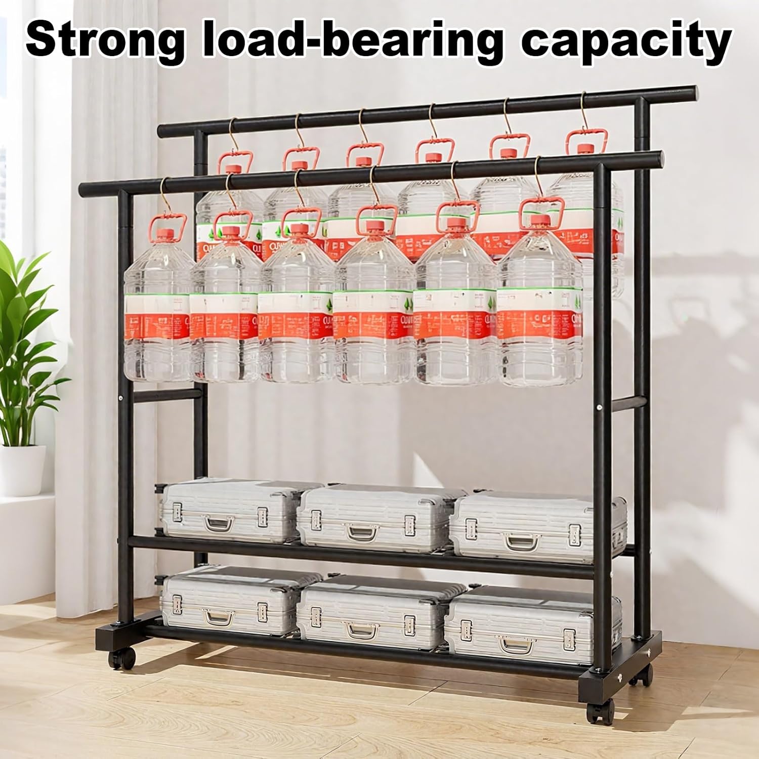 Double Rods Clothes Rack, Metal Garment Rack, Rolling Clothes Organizer On Wheels, Portable Wardrobe Racks For Bedroom Living Room Clothing Store(Black,120cm/47.2in)