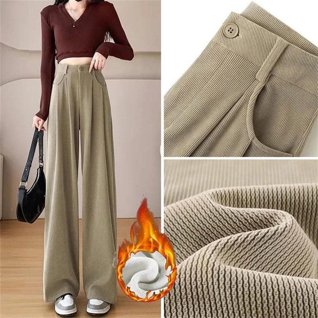 Women's Winter Fleece High Waist Trousers Straight Leg Thermal Pants