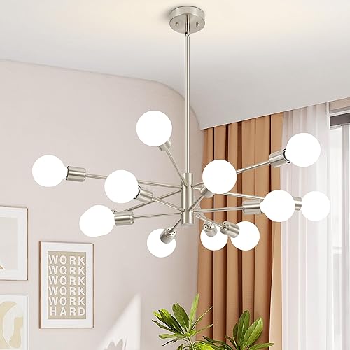 Miniatura 10 de Sputnik - Candelabros modernos dorados de 12 luces de mediados de siglo para sala de estar, cocina, dormitorio, comedor y granja