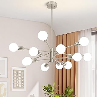 Sputnik Chandelier Modern Brushed Nickel Chandeliers 12-Light Mid Centur...