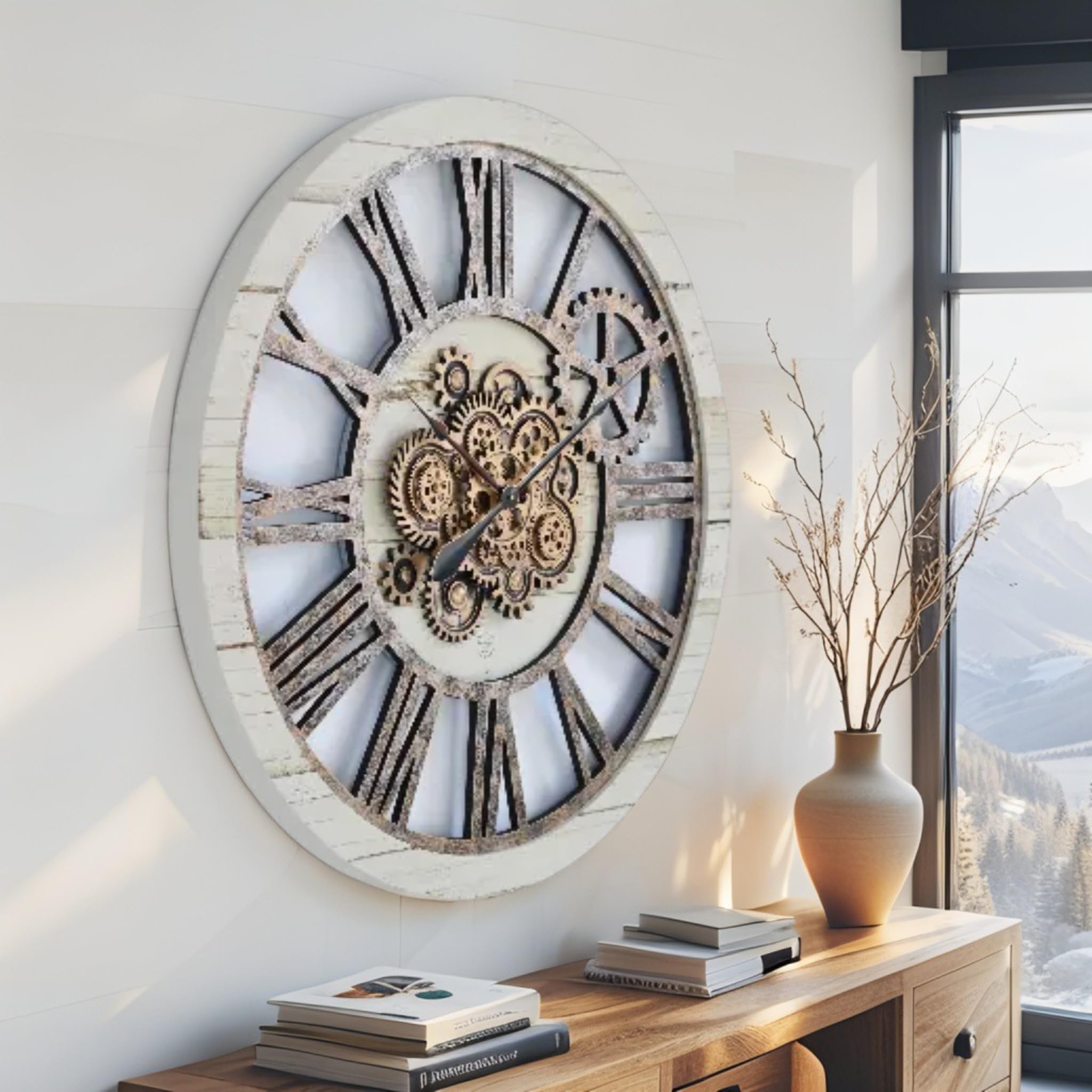 ImprovingLife Reloj de pared vintage industrial de estilo rústico sobredimensionado de 36" (beige desierto)