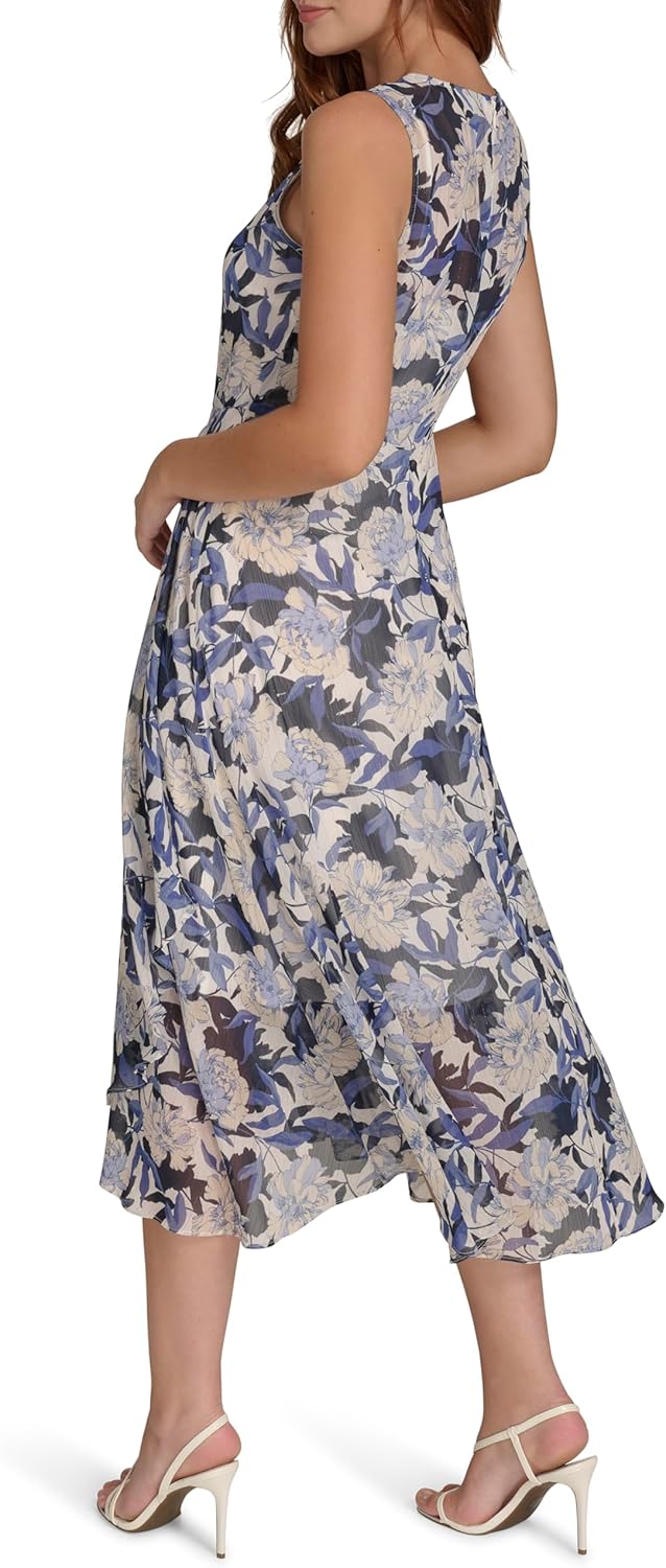 Tommy Hilfiger Women's Sleeveless High Neck Chiffon Hi Lo Midi Dress - Image 4