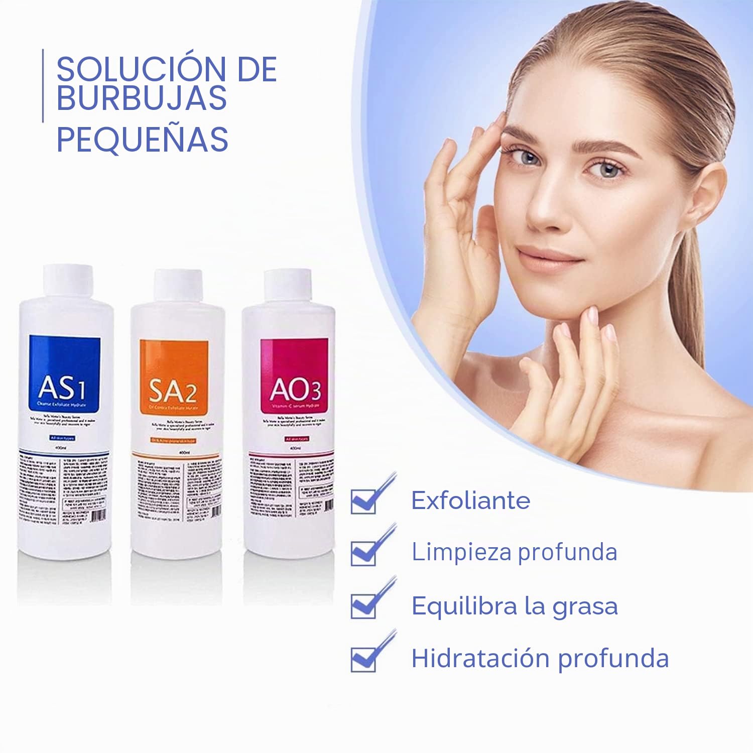 Aqua Peeling Solution, Top Salon Skin Scrub, Hydra Skin Scrub Solución especial, pequeña solución de burbujas (3 botellas x 400 ml)