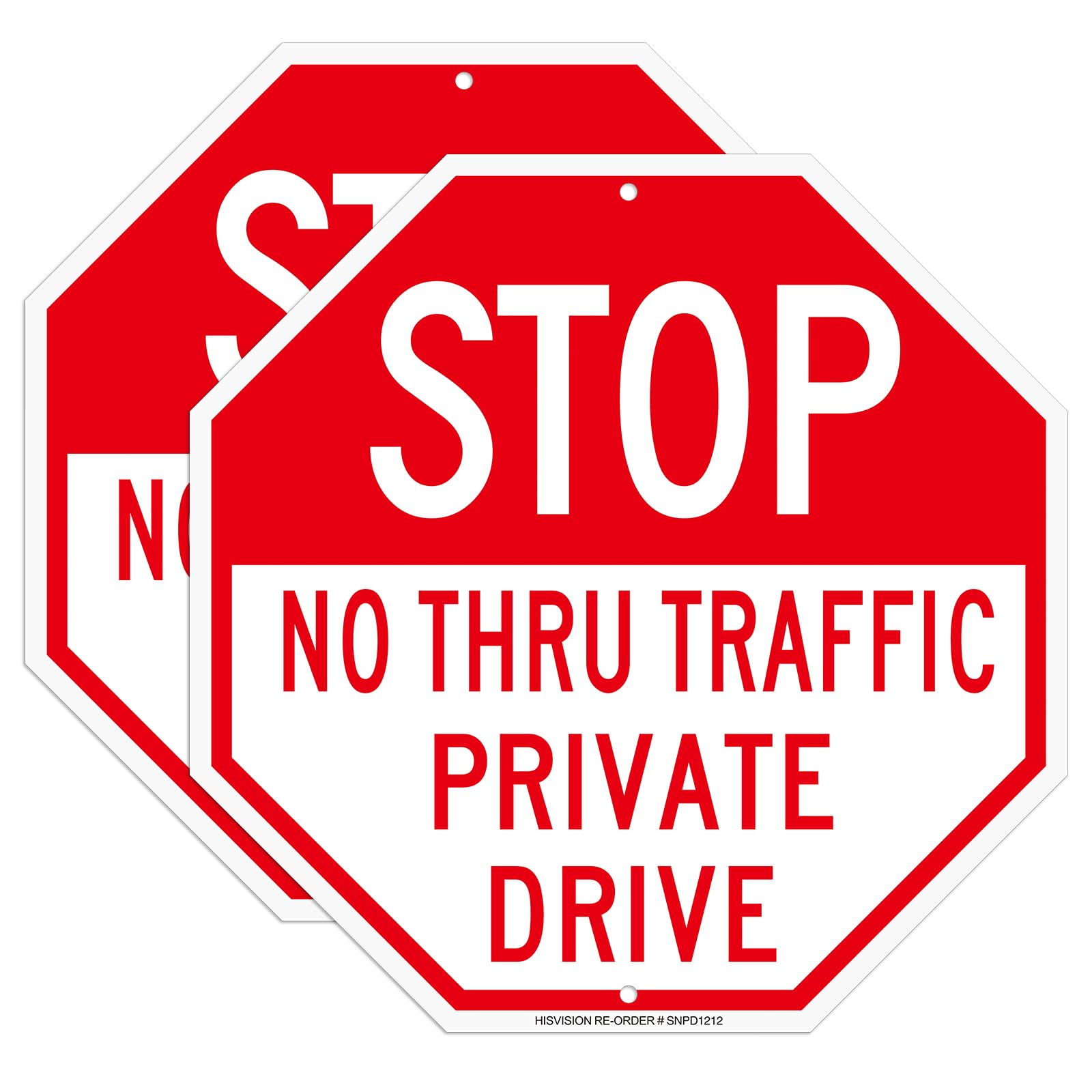 2 Stück 'Stop No Thru Traffic Private Drive' Schilder – 30,5x45,7 Cm, Rostfreies Aluminium, Wetterfest