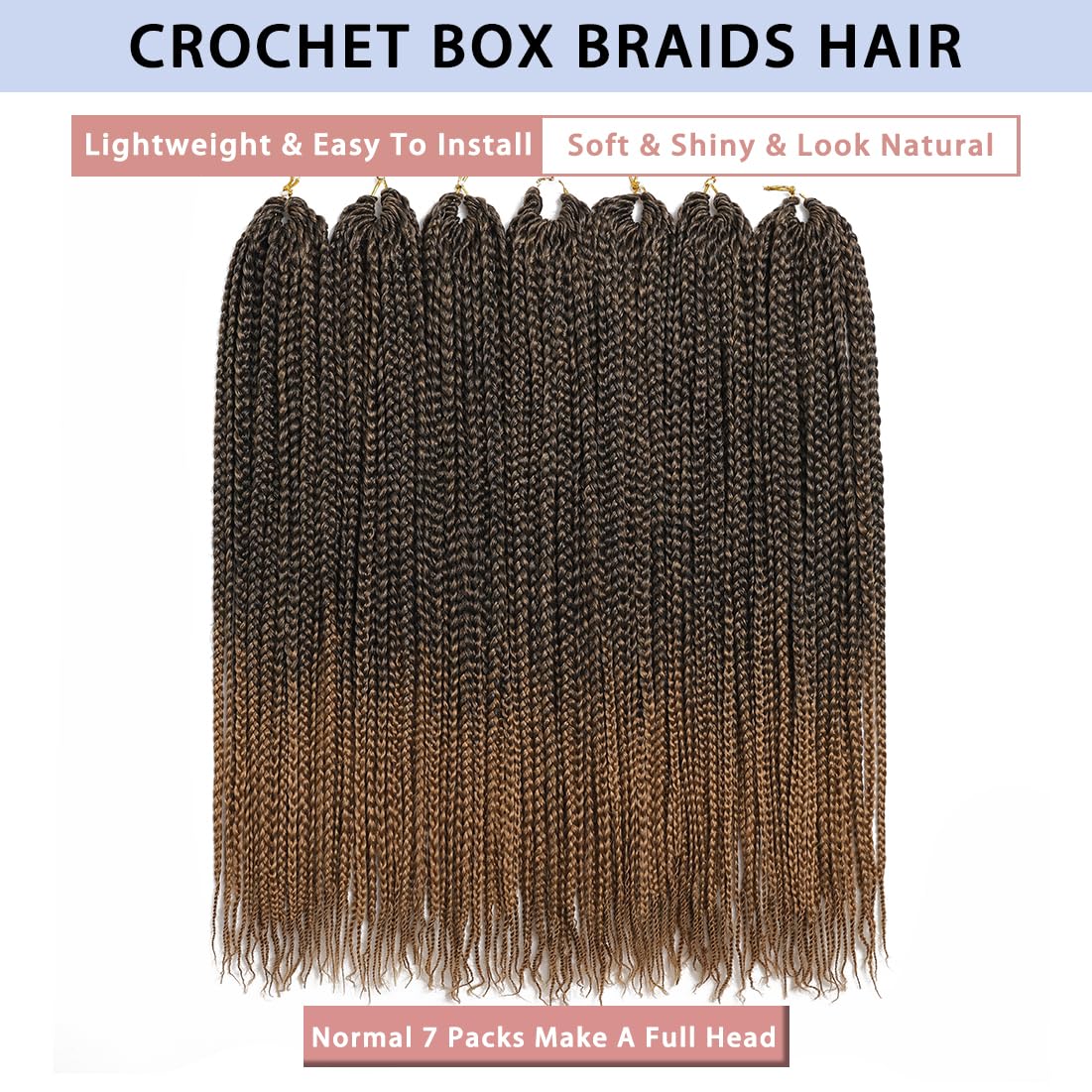 Crochet Box Braids Hair -18 Inch 7 Packs Pre-Looped Crochet Braids for Black Women With Braiding Hair Extensions-18 Inch T27