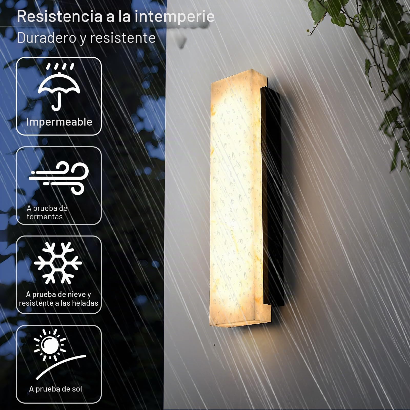 Aplique Pared Exterior Resistente Al Agua,Led Moderna Rectangular Luces De Pared ImitacióN De MáRmol,Jardin Acero Inoxidable Engrosado LáMpara De Pared Exterior,Per Puerta De La Villa 45Cm