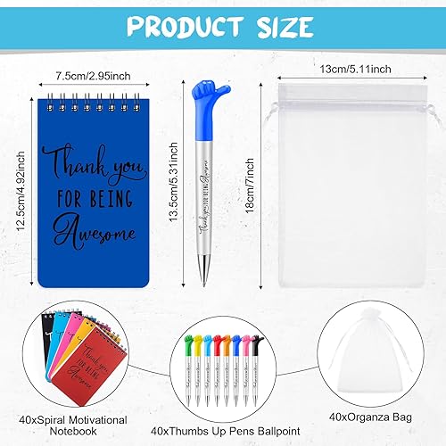 Miniatura 2 de PerKoop 40 juegos de regalos de agradecimiento de Navidad a granel, 40 bolígrafos con pulgar hacia arriba, bolígrafo y cuaderno motivacional en