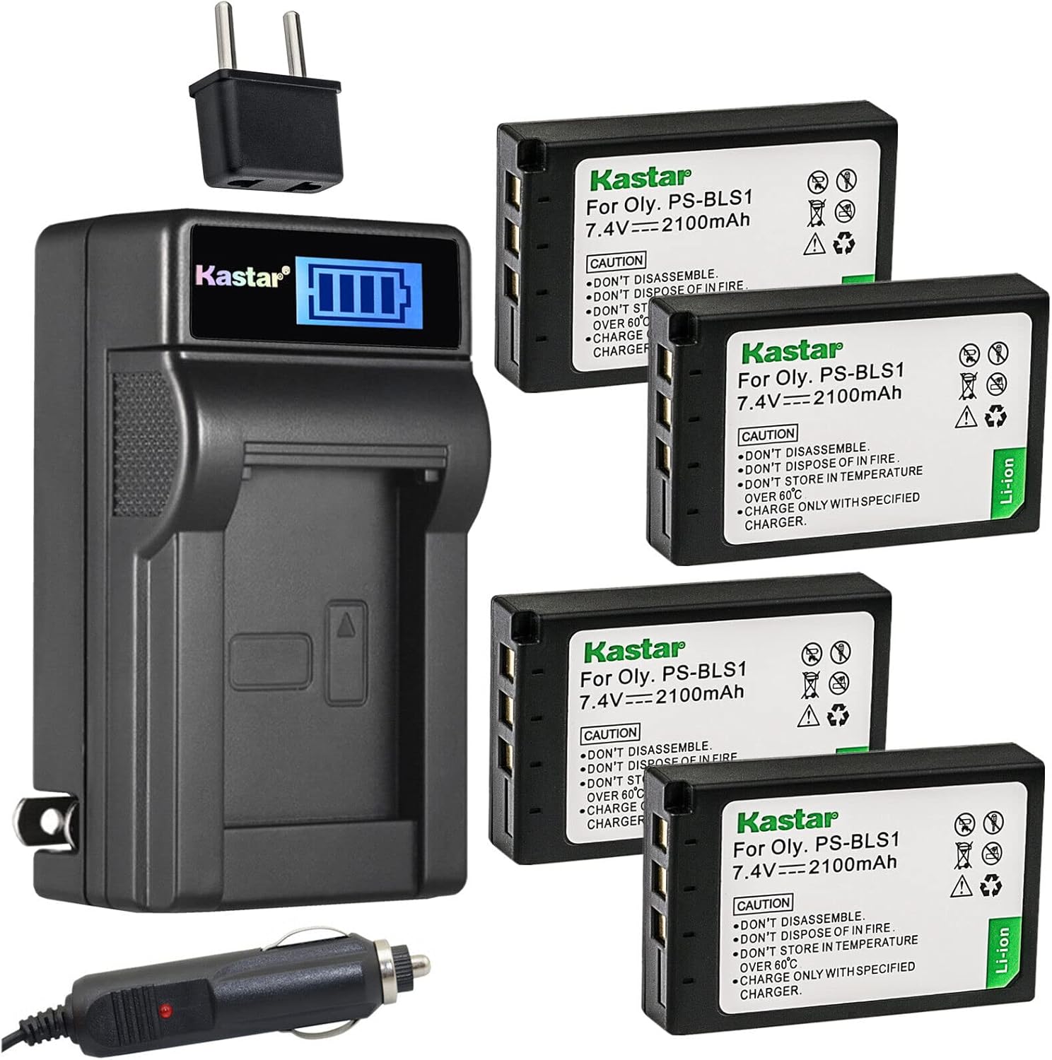 Kastar 3-Pack BLS-1 Battery and LCD AC Charger Compatible with Olympus PS-BLS1 BCS-1 PS-BCS1, Olympus E-400, E-410, E-420, E-450, E-600, E-620, E-P1, E-P2, E-P3, E-PL1, E-PL1s, E-PL3, E-PM1 Cameras
