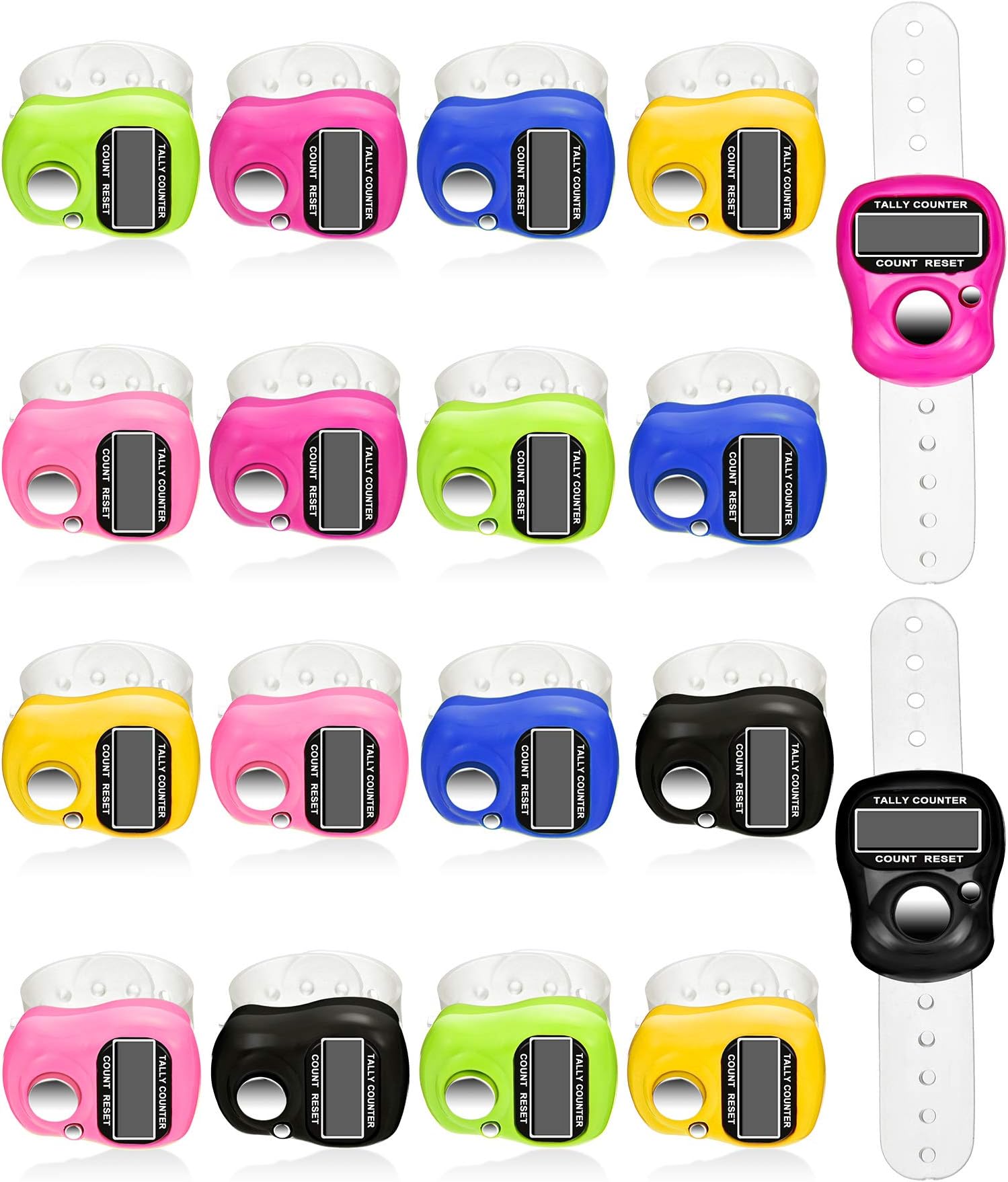 Tatuo 18 Pieces Hand Tally Counter 5 Digital Finger Counter Clickers Resettable Lap Handheld Mechanical Number Click