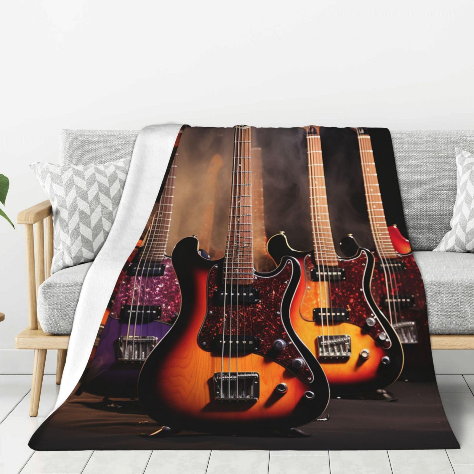 Cool Electric Guitar Throw Blanket Plush Flannel Fleece Blanket, Soft Lightweight Cozy Blankets 60"X50" for Bed Couch Sofa Travel