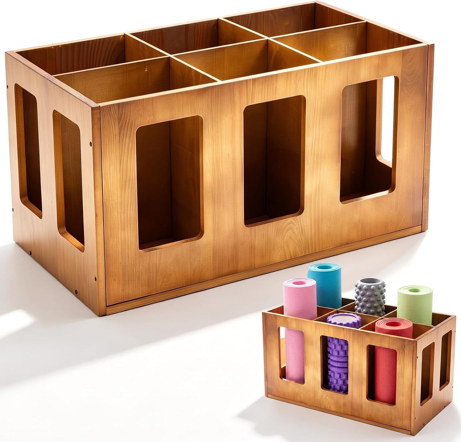 Vintage Wood Yoga Mat Holder Storage Organizer