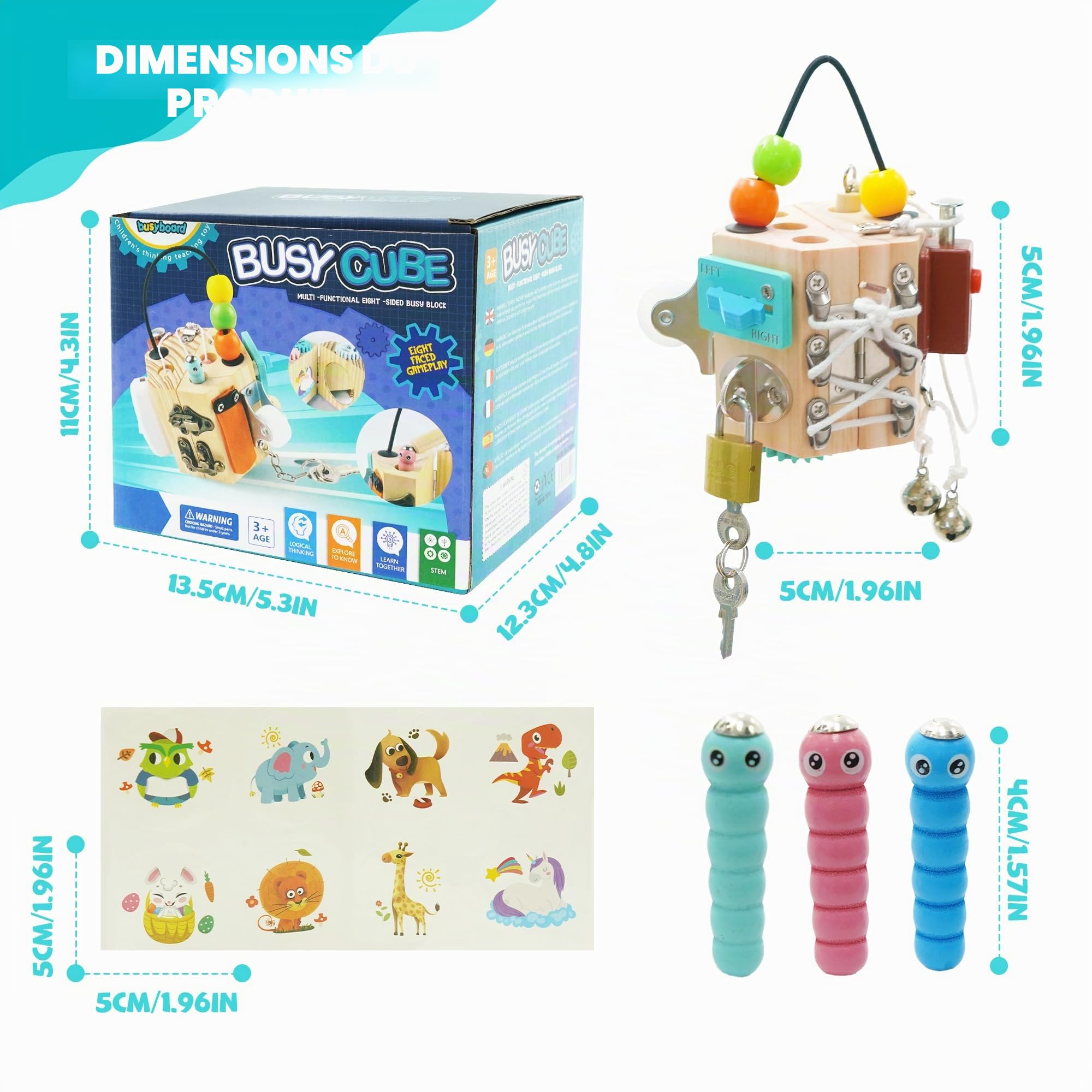 Busy Board Jouet Educatif pour Apprendre Motricité Fine,15 en 1 Busy Board Bois Cubique Activit Sensoriel pour Enfants,Jeux Portable pour Enfants Activités Montessori 3 4 Ans