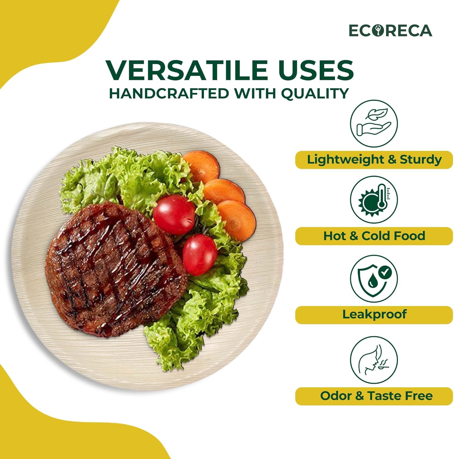 50-Pack Biodegradable Palm Leaf Dinnerware Set | 10-Inch Round Plates |Eco-Friendly and Microwave Safe | Disposable Party Plates, BBQ | Weddings & Catering | Camping Essentials.