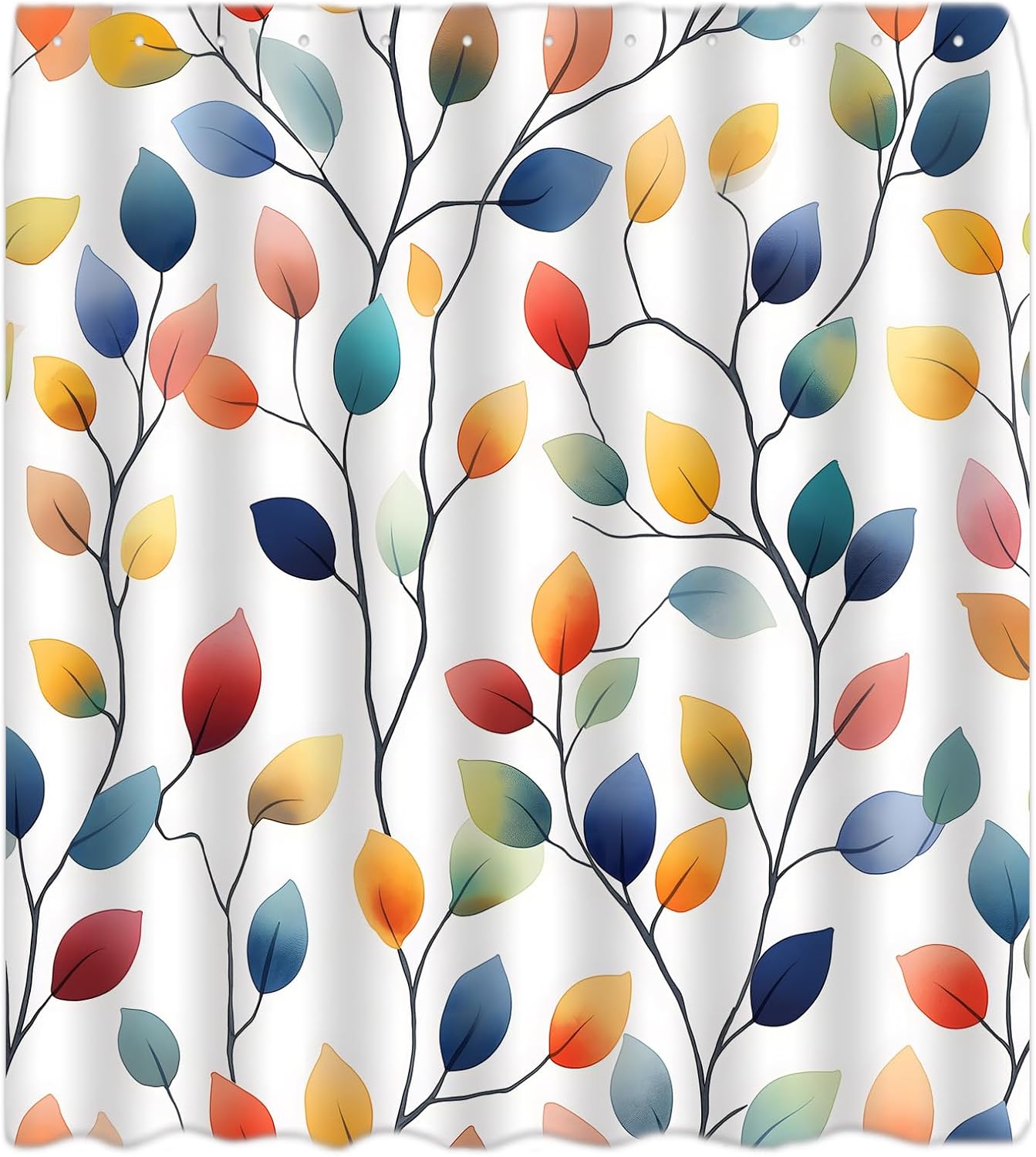 Colorful Leaves Shower Curtain Boho Floral Watercolor Eucalyptus Leaf Modern Abstract Botanical Bath Decor Curtain with Hooks, 70x78 Inch