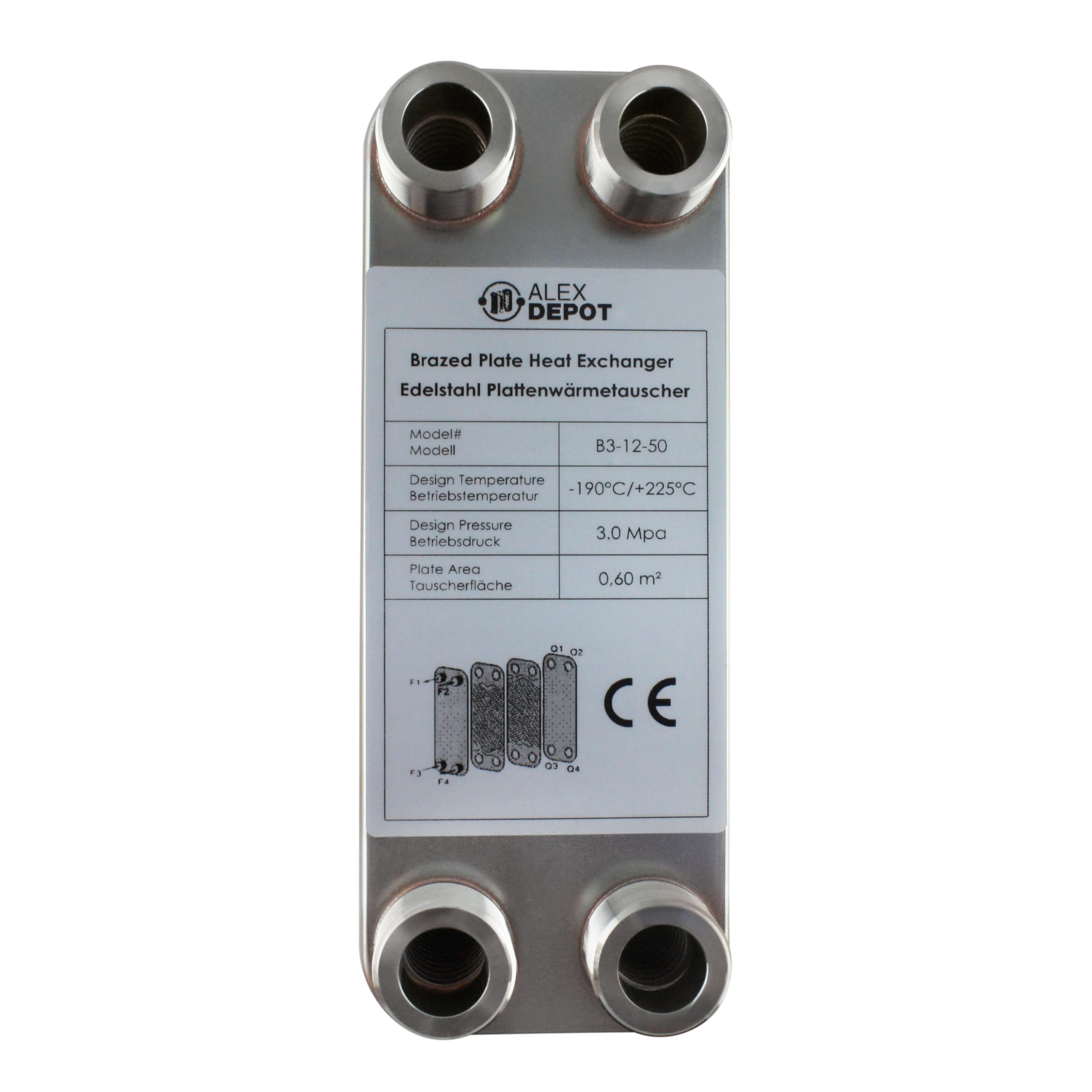 Intercambiador de placa de acero inoxidable B3-12-50 con conector de 4 x 3/4 pulgadas. Calefacción solar de 90 kW (PWT)