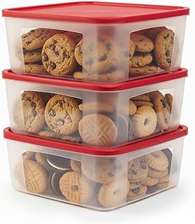 Cookie Storage Containers Airtight - 3-Pack 3.7L Square Plastic Containers With Lids for Baked Goods, Cupcake Storage & Meal Prep – BPA Free, Airtight Flat Reusable Muffin Storage Container