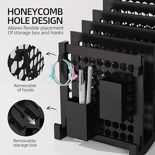 Miniatura 4 de Organizador de archivos para escritorio con caja de almacenamiento y gancho, organizador de archivos de escritorio inclinado con soporte vertical