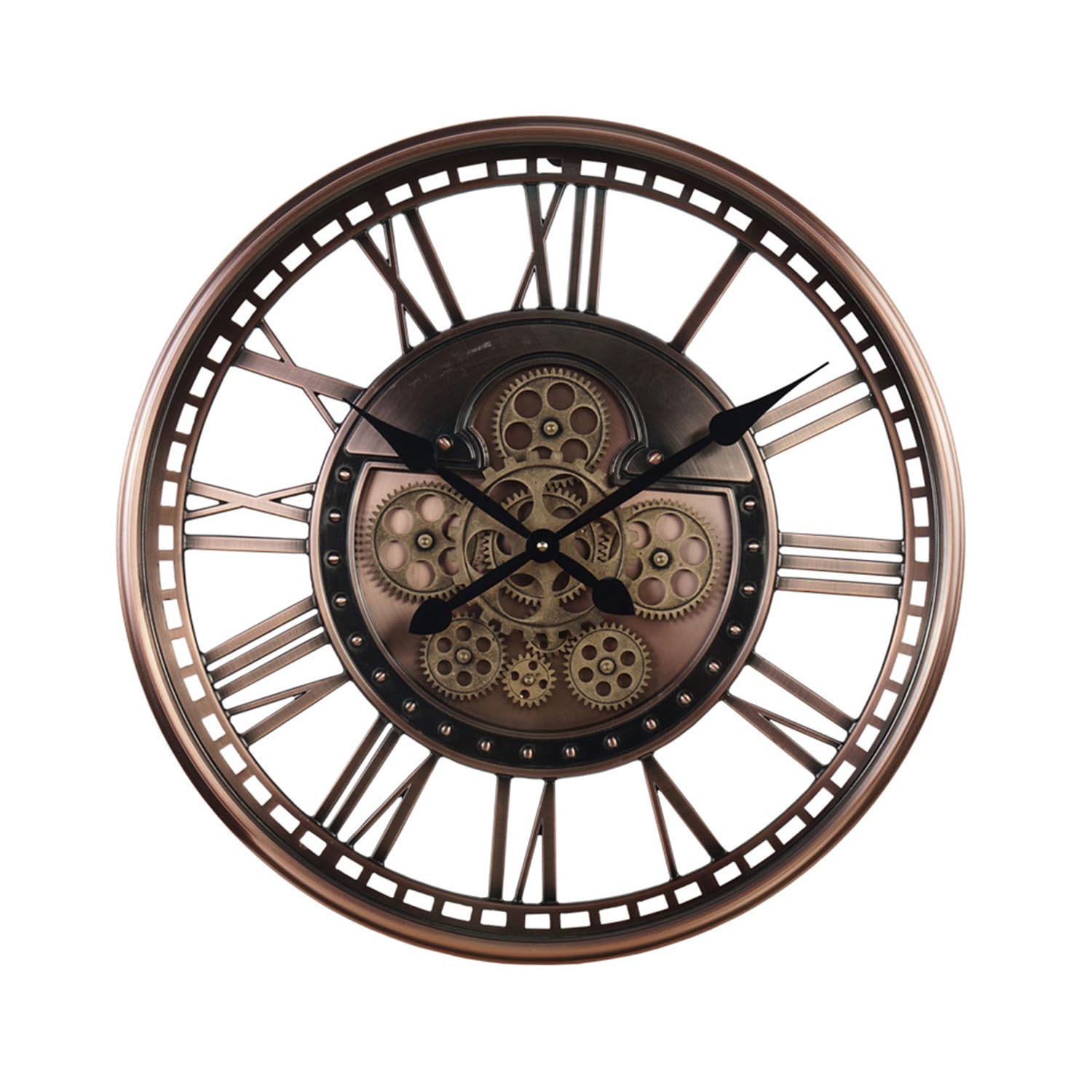 Real Moving Gear Wall Clock, Steampunk Industrial Wall Clock, Vintage Style Battery Powered Wall Clock Roman Numerals Silent Modern Decorative Round Clock for Living Room Kitchen Bedroom Bar Office
