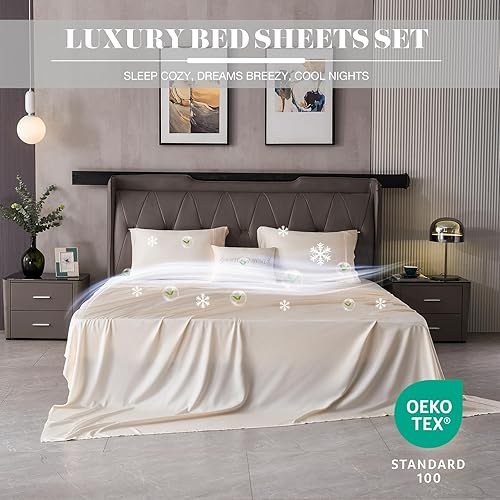 Miniatura 2 de Whitney Home Textile Cooling Cali King - Juego de sábanas de lujo 100% viscosa orgánica derivada de sábanas de bambú tamaño California King,