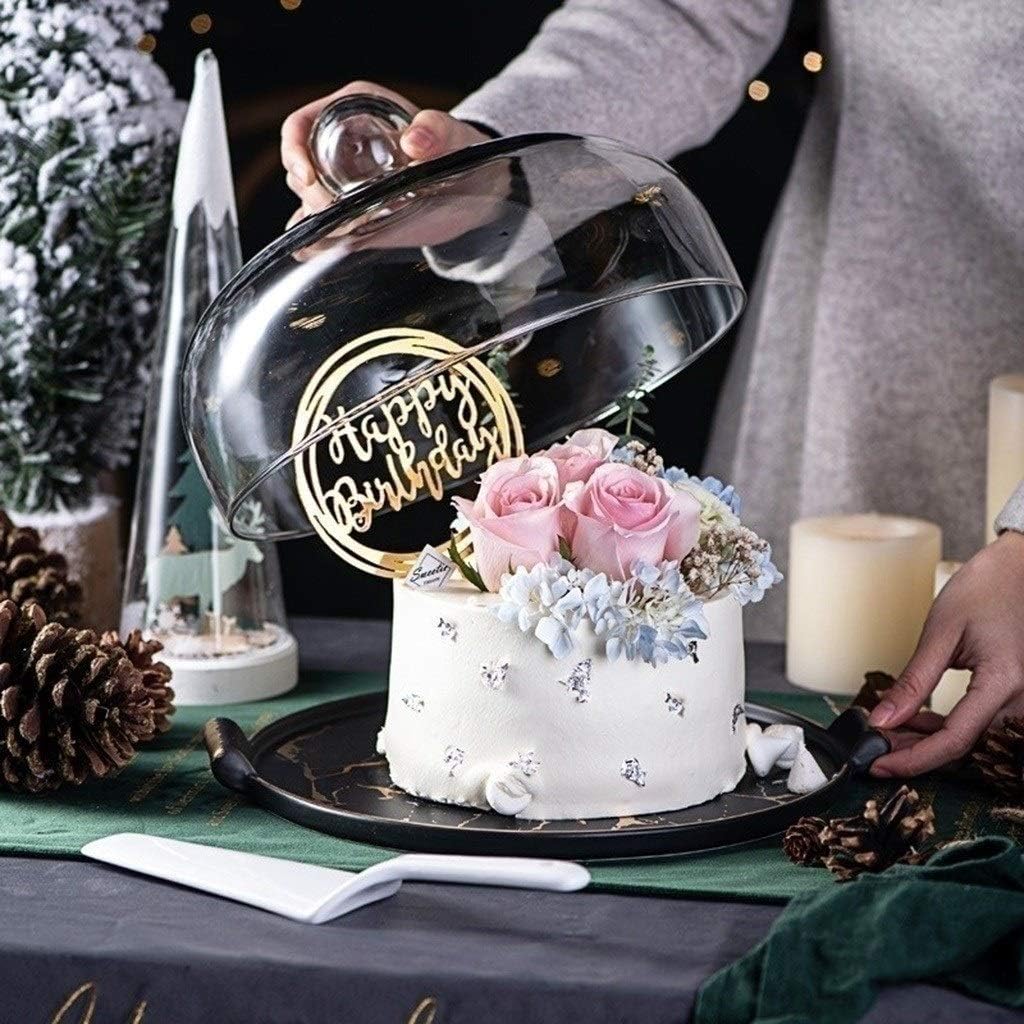 10/12インチ ケーキボックス 大理石 テクスチャードセラミックプレートとガラスカバー レストラン 寿司 ドーナツ ドーム パーテ