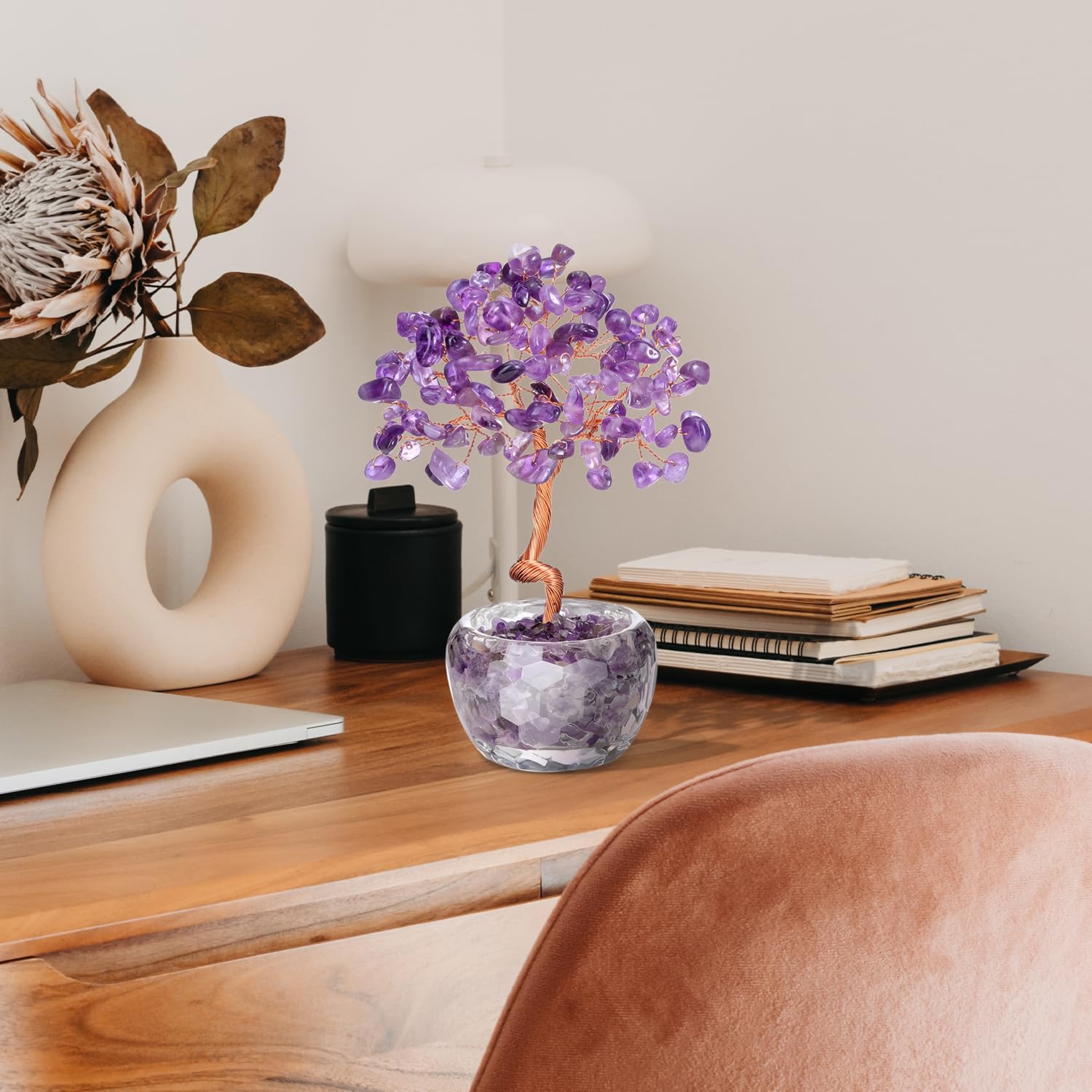 VLYX Rose Quartz Crystal Tree of Life - Handmade Purple Gemstone Money Tree for Home Office Decor Positive Energy Gift for Women - Image 3