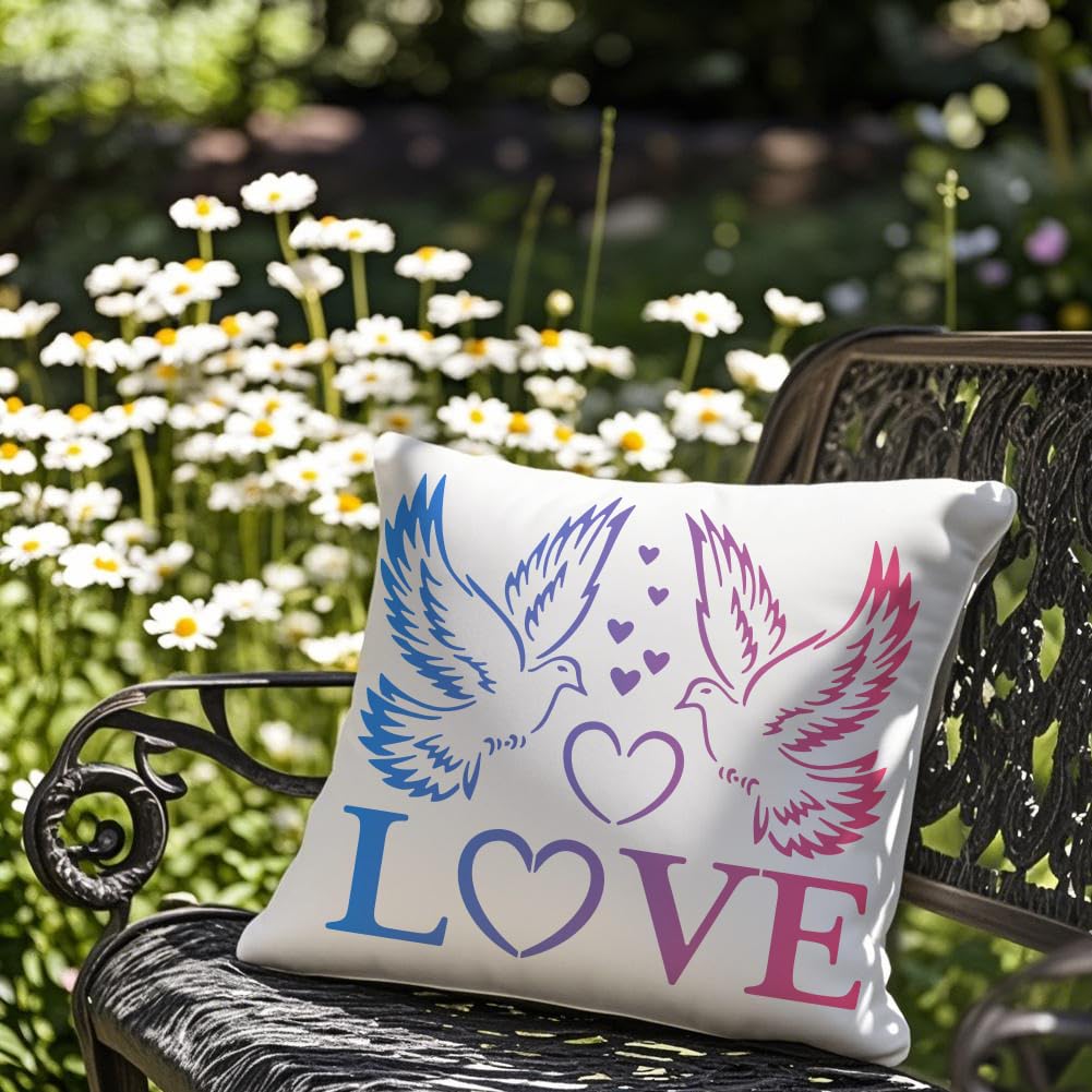 MAYJOYDIY Dove and Love Stencil 30x30cm Lovebirds with Heart Painting Stencil Dove Drawing Templates for DIY Scrapbook Photo Album Wall Tiles Floor - Image 4