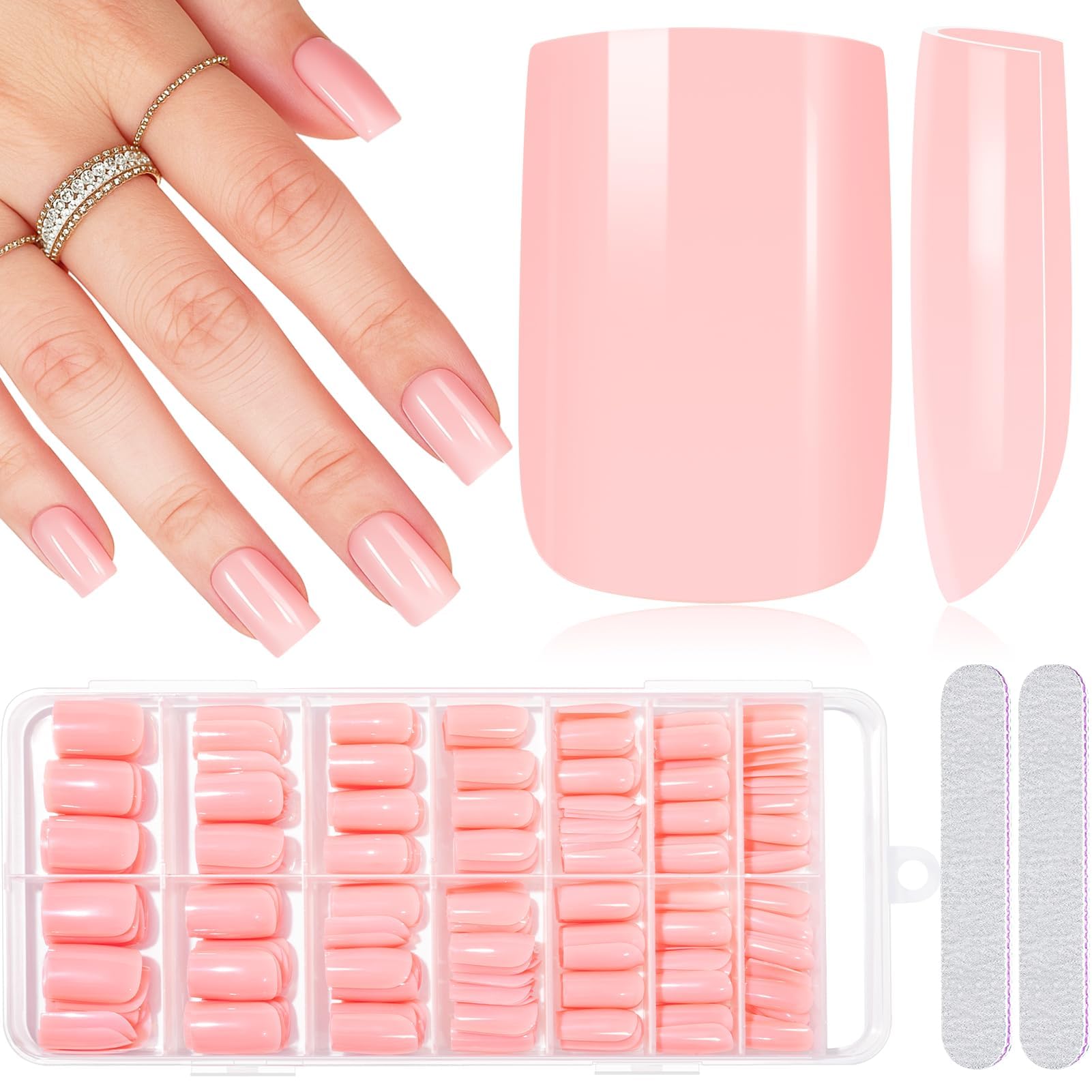 MELLIX 280 Pieces Press On Nails Short Artificial Fingernails Full Cover Fake Nails, Square-Nude, 120 g (Pack of 1)