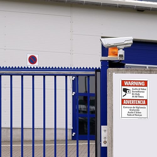 Vista 53 de SmartSign -S-9392-AL-14 Advertencia - Vigilancia de audio y video en servicio en todo momento Aluminio de 10" x 14" - Negro/Rojo sobre Blanco